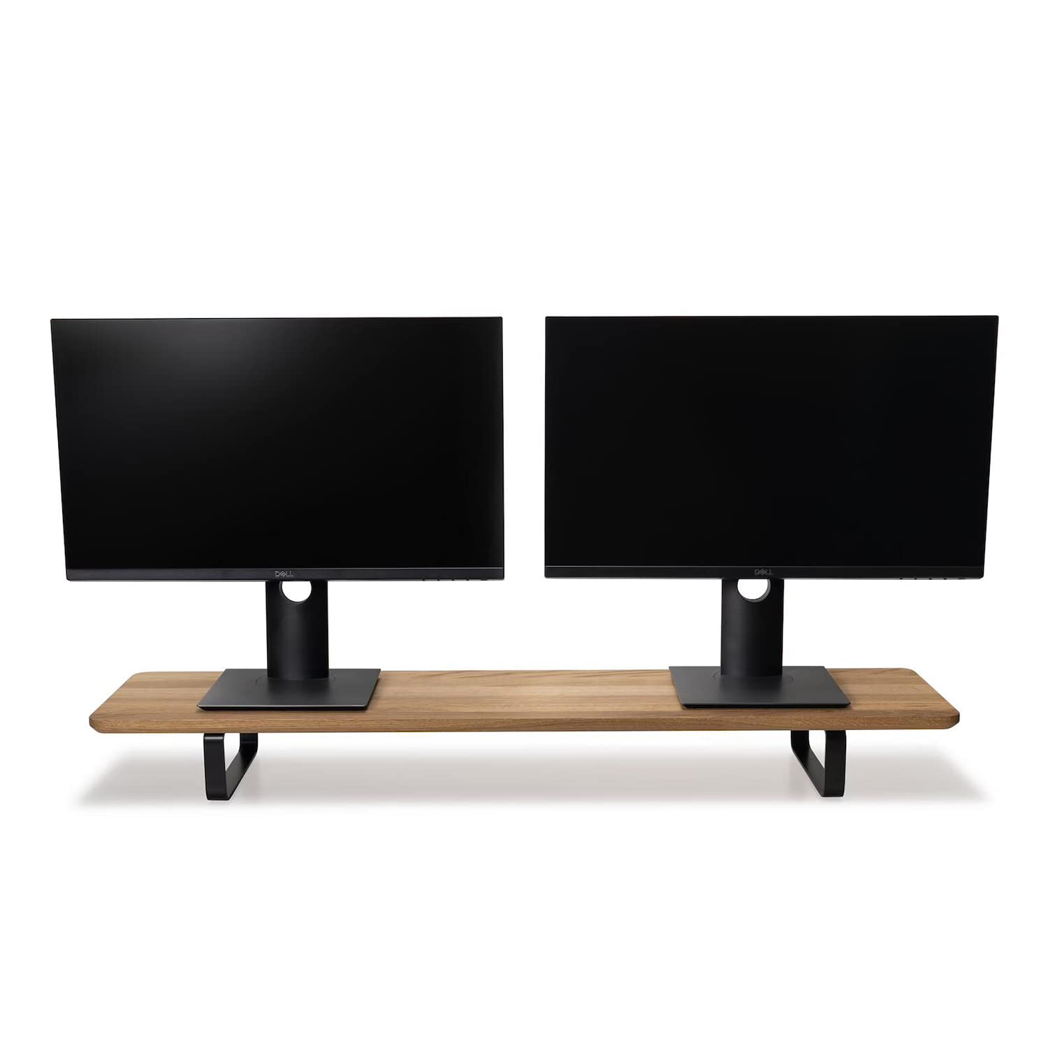 Dual Monitor Stand Wooden Desk Shelf - Home Office Organizer with Storage, Oak Wood Monitor Riser for Computer Accessories | Perfect for Workspace Organization & Desk Setup