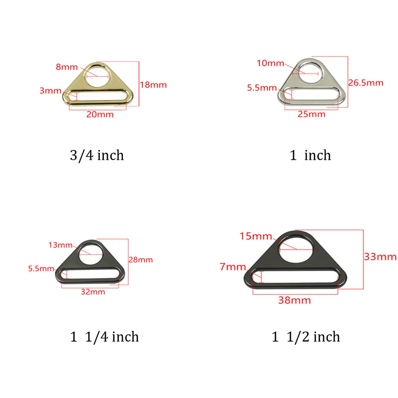 Premium Zinc Alloy Triangle D-Ring Buckle for Bag Straps & Webbing - Adjustable Round Hole Design - Perfect for Backpacks, Purses, Pet Collars & DIY Craft Projects