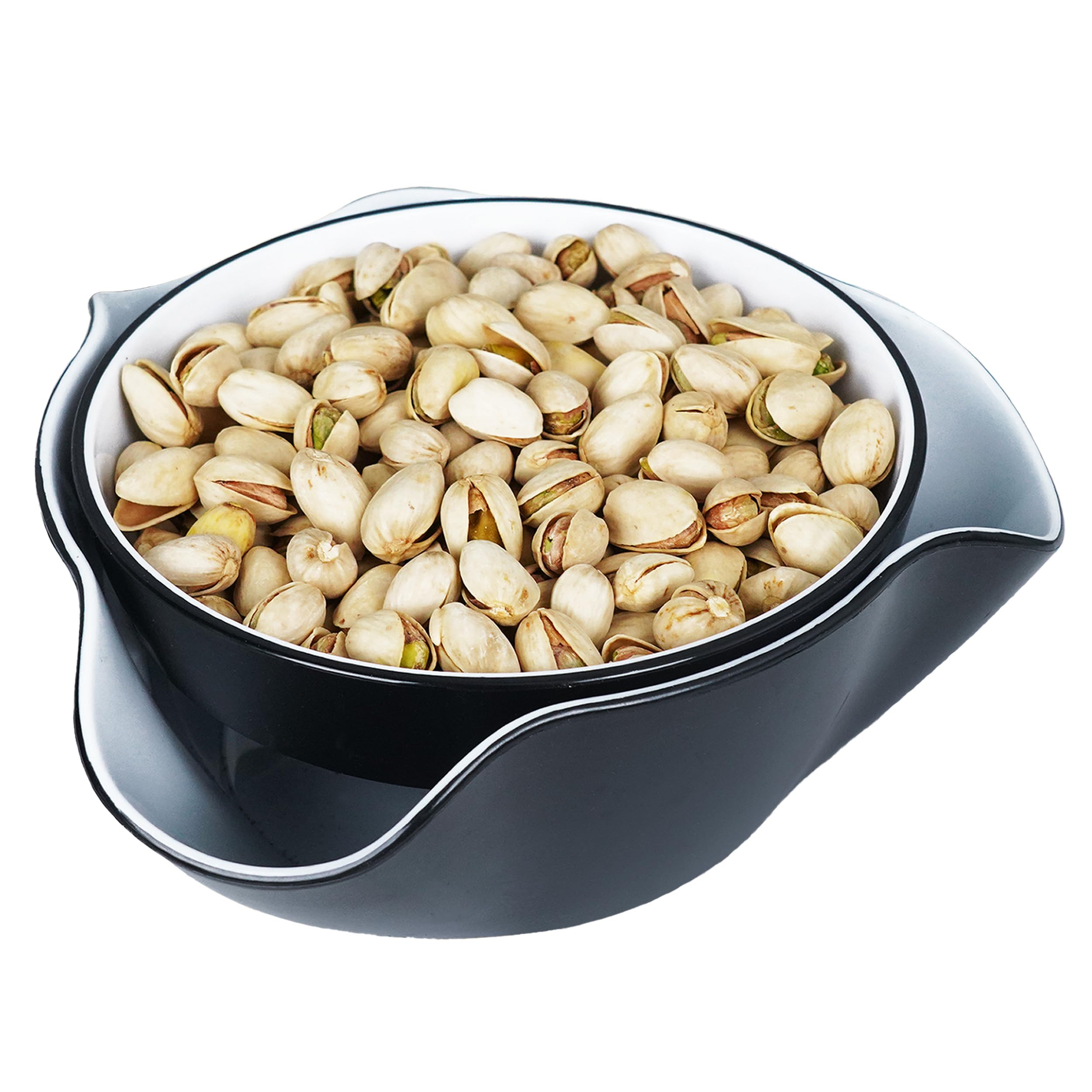 Premium Pistachio Bowl - Double Dish Nut & Snack Serving Bowl with Shell Storage - Perfect for Pistachios, Peanuts, Popcorn, Fruits & Candy - Ideal for Parties, Movie Nights & Family Snack Time - Black & White Design