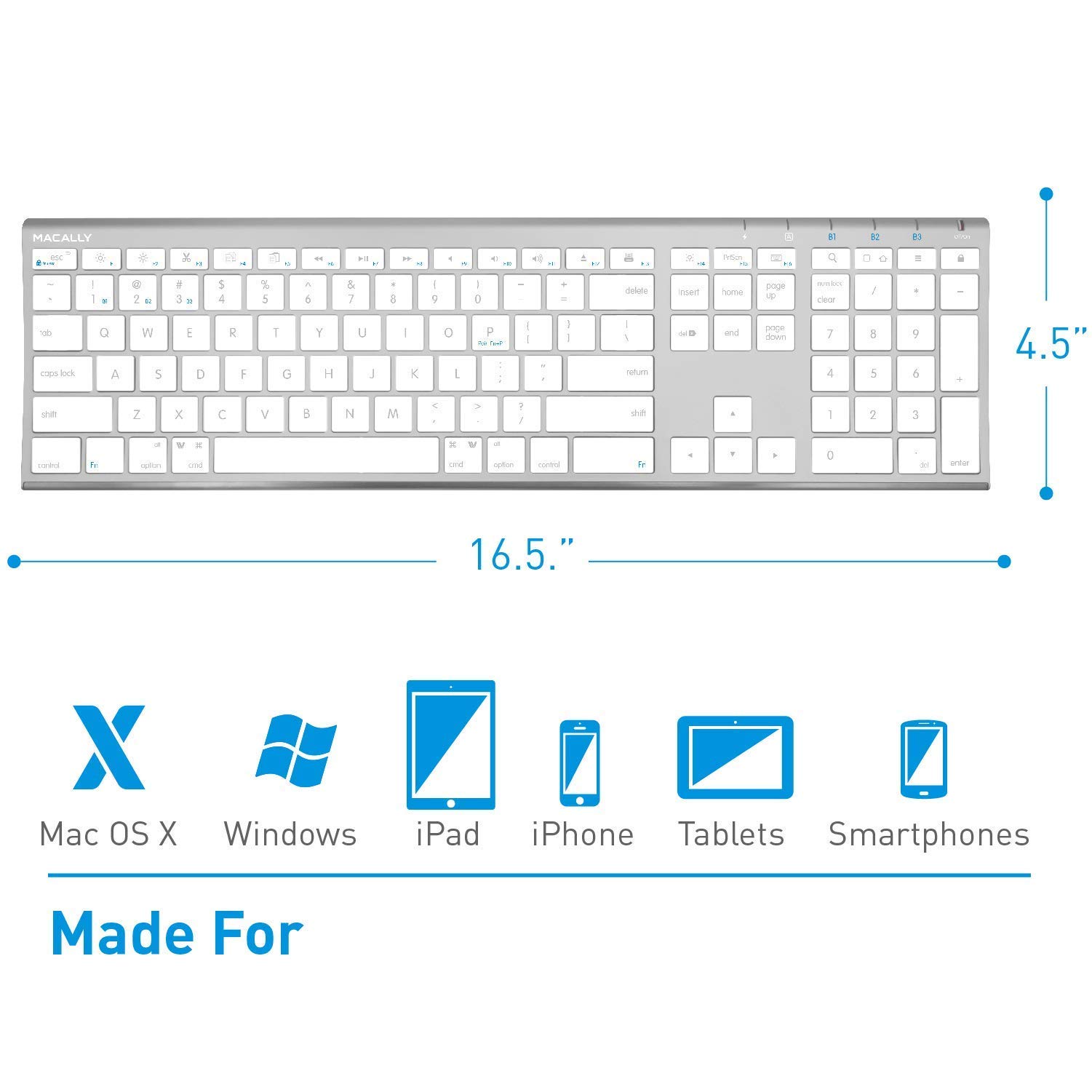 Macally Wireless Bluetooth Rechargeable Mouse & Keyboard Set - Ice White Finish, Classic Apple Aesthetic | Compatible with MacBook, iPad, iMac | Perfect for Home Office, Work & Travel Use