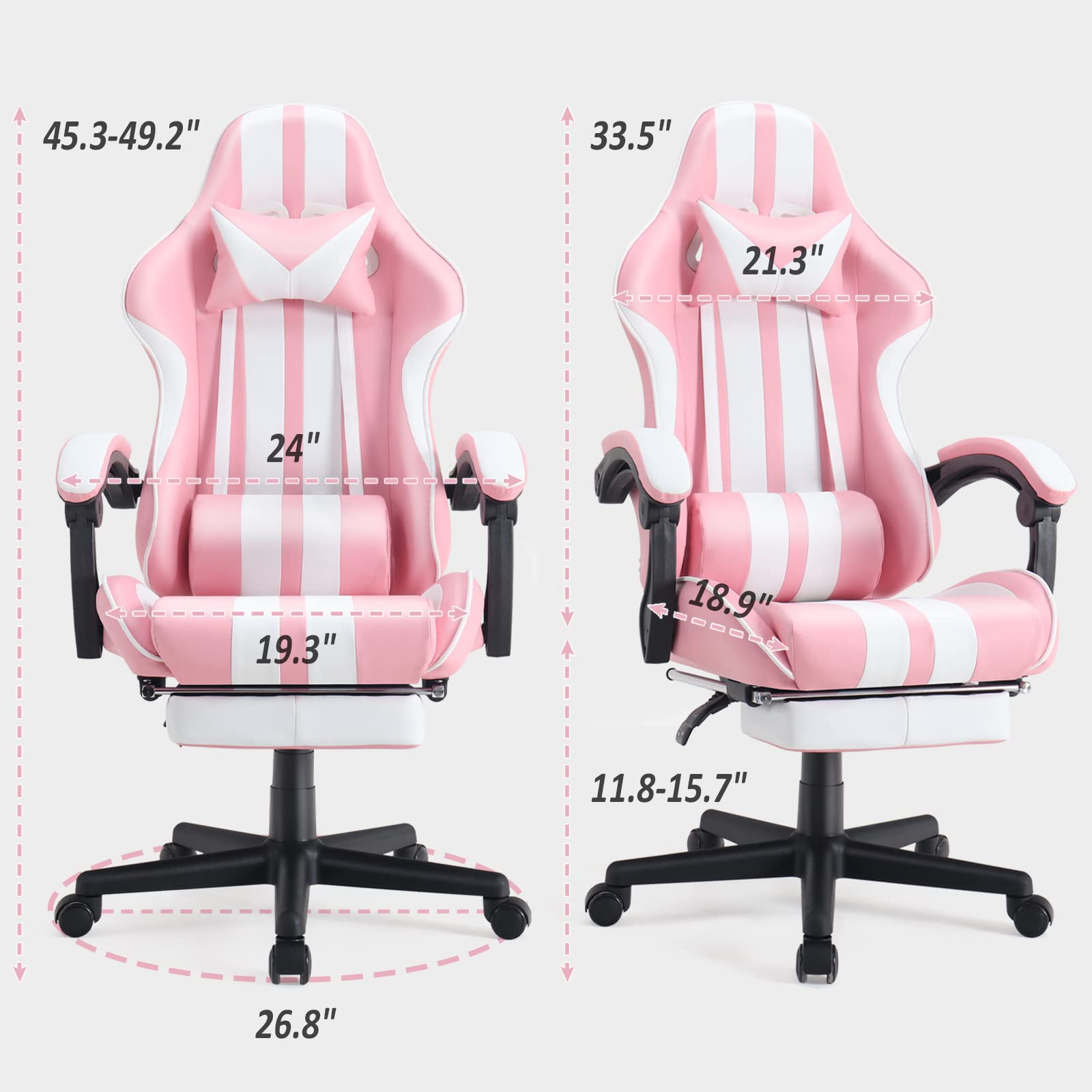 Premium Gaming Chair with Footrest & Massage - Ergonomic Computer Game Chair for Adults & Teens - Perfect for Gaming, Live Streaming & Office Use - Racing Style in Pink - Ideal Christmas/Xmas Gift for Gamers