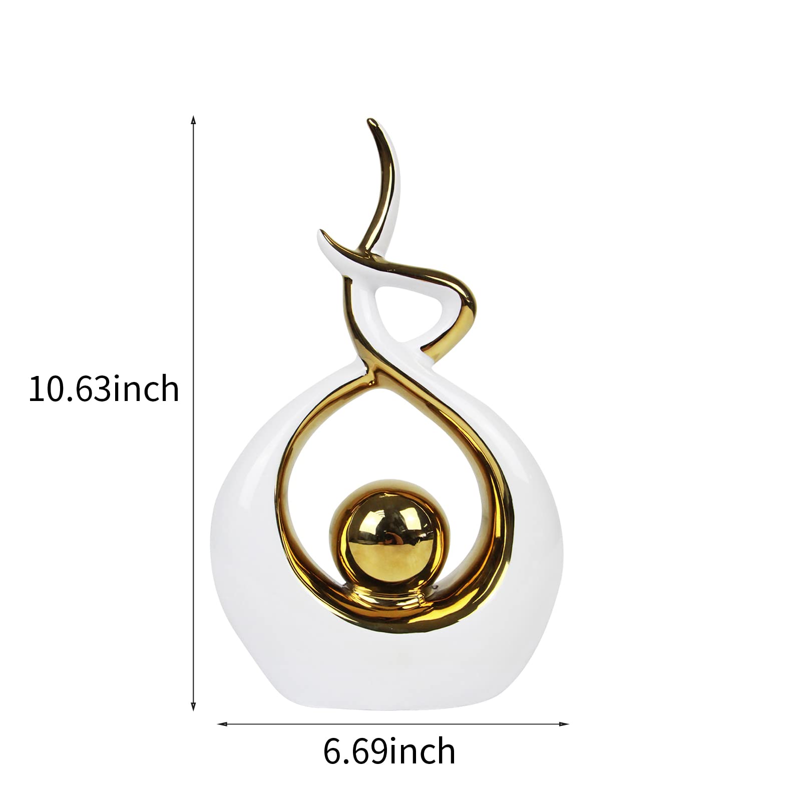 Norrclp Modern Abstract Art Ceramic Statue - White & Gold Small Table Decor for Dining Room, Living Room, Office Centerpiece, Home Decor Gift Idea