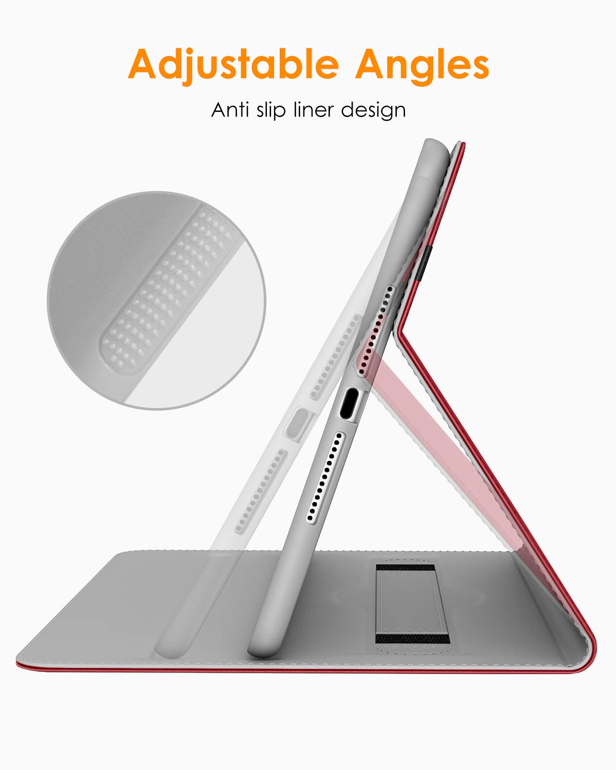 Premium Leather Folio Stand Cover Case with Apple Pencil Holder for iPad 9.7 Inch 5th/6th Gen (2018/2017) - Also Compatible with iPad Pro 9.7/Air 2/Air - Red - Perfect for Work, Study & Travel Protection