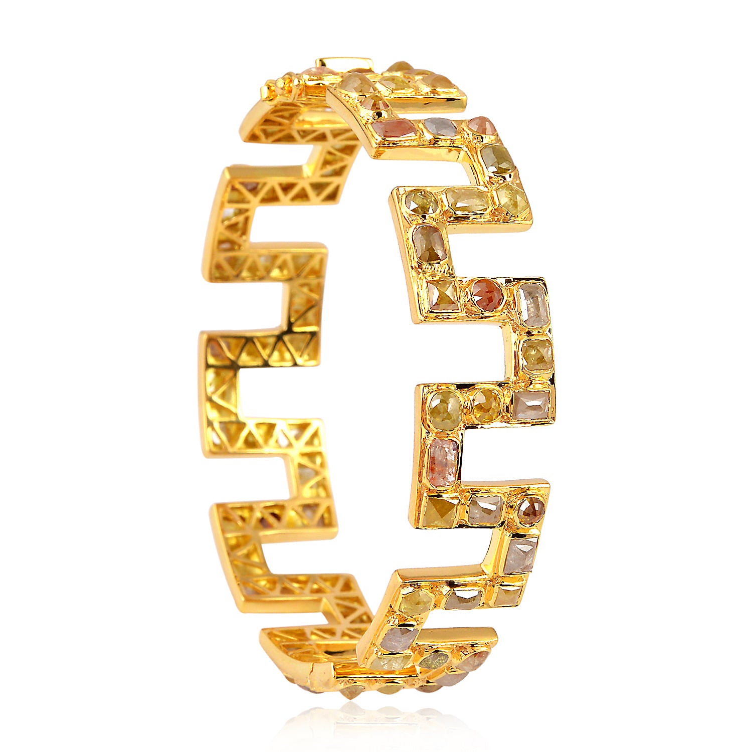 18K Yellow Gold Bezel Set Ice Diamond Wedding Bangle - Elegant Bridal Jewelry for Engagement, Anniversary & Special Occasions