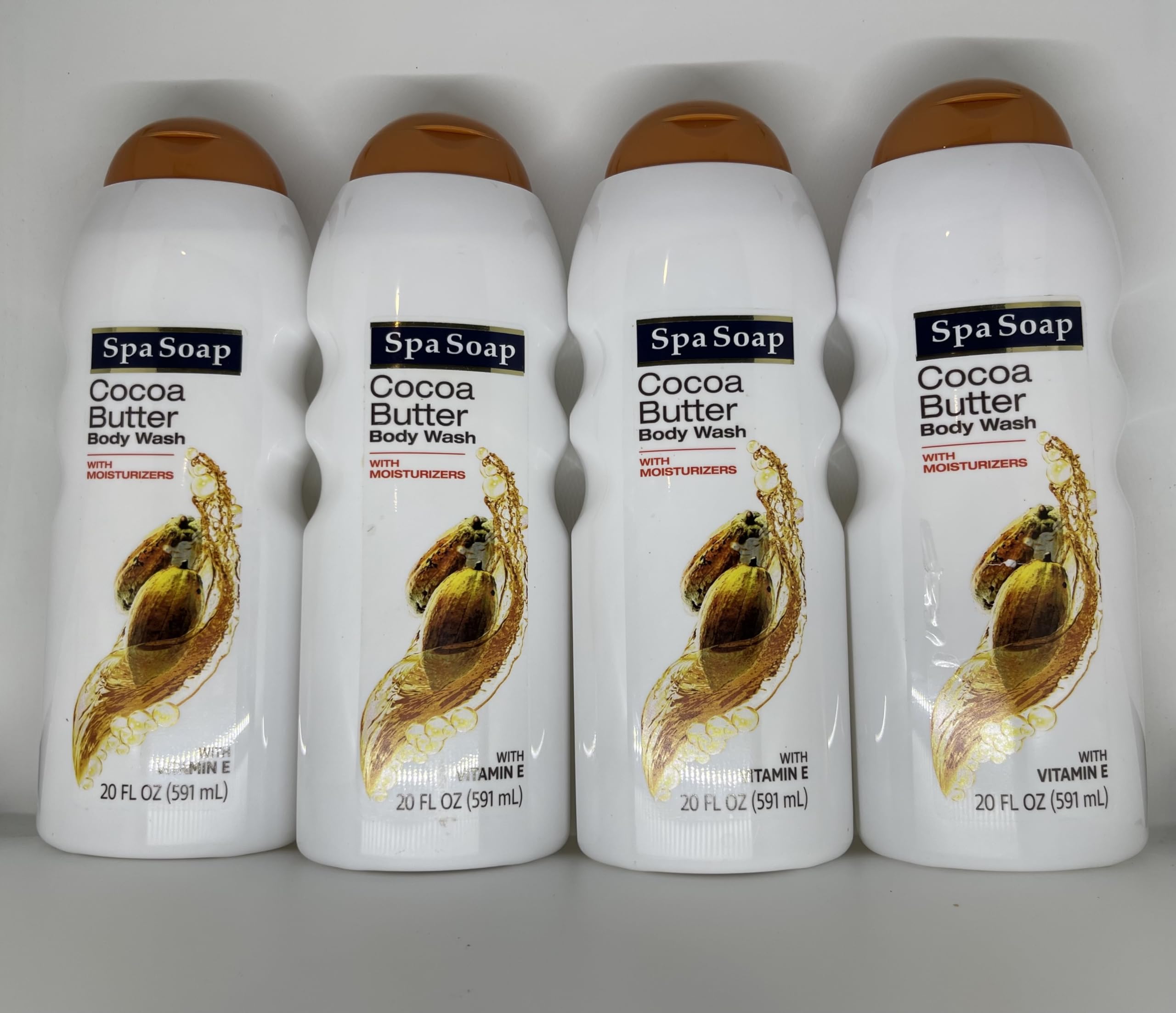 Organic Cocoa Butter Body Wash - Moisturizing & Nourishing for Dry Skin (4 Pack, 15 oz Each) - Perfect for Daily Hydration & Relaxing Bath Time