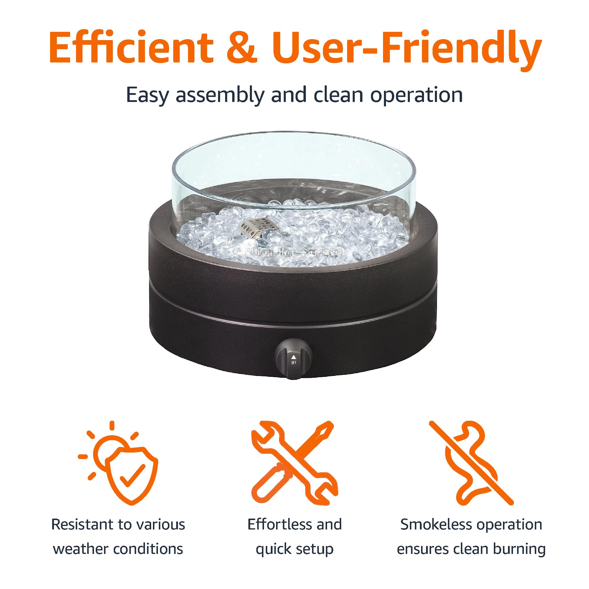 Amazon Basics 14-inch 9,000 BTU Round Tabletop Propane Fire Pit - Portable Outdoor Patio Heater for Backyard, Deck, Camping & Gatherings