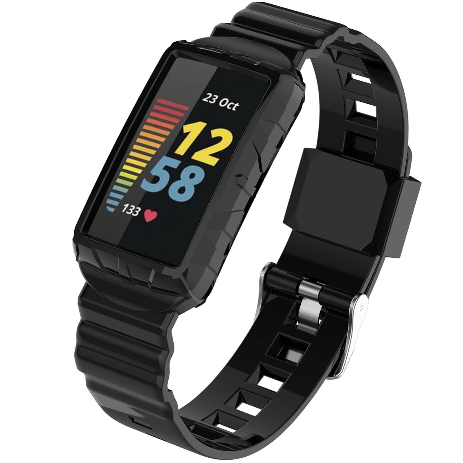 NINKI Green Silicone Sport Band for Fitbit Charge 5/4/3/SE - Waterproof Replacement Strap with Protective Case - Unisex Design for Men & Women - Perfect for Workouts, Running & Daily Wear