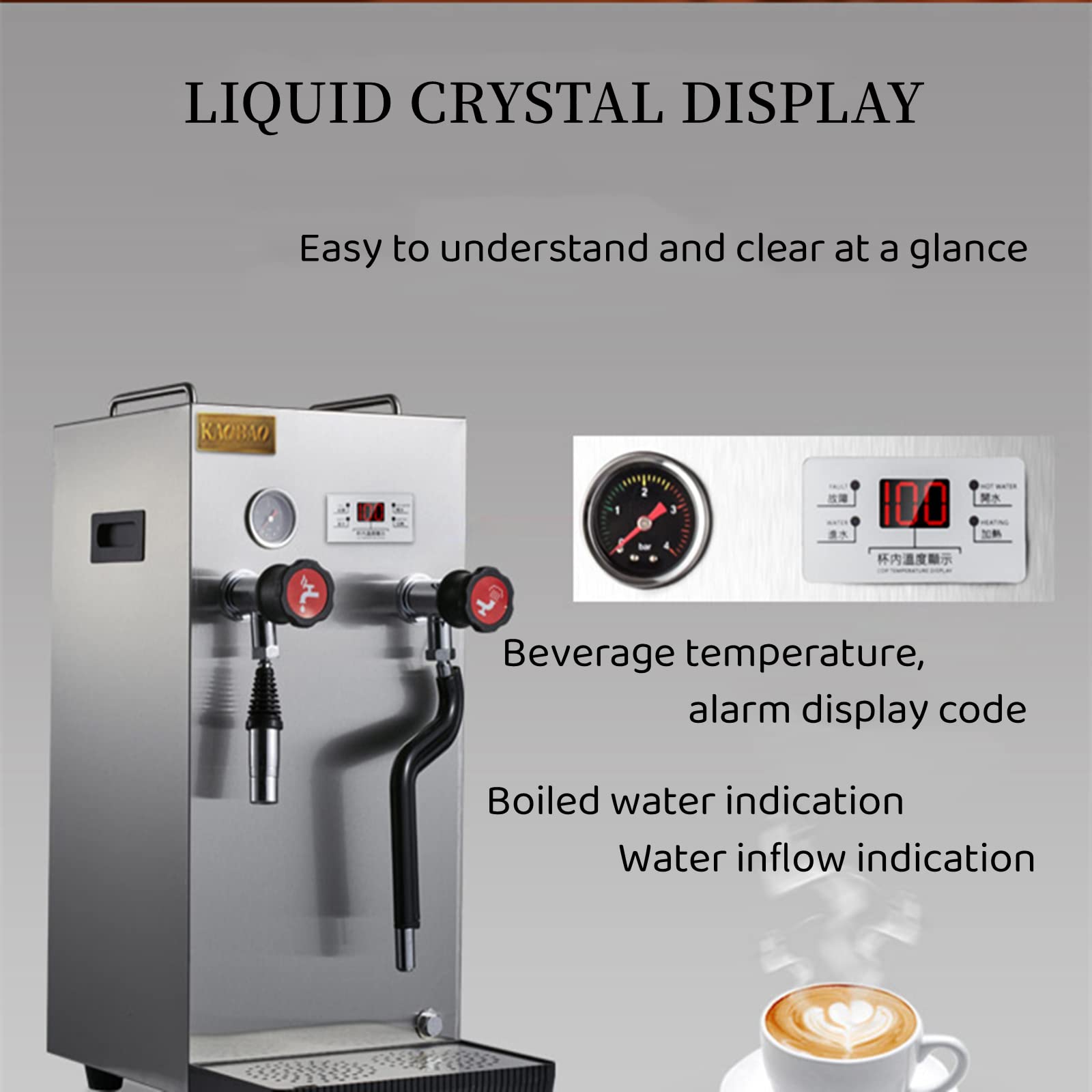 8L/270 oz Commercial Milk Frother and Steamer - Automatic Coffee Frothing Machine with LCD Display for Latte, Cappuccino, Hot Chocolate - Perfect for Coffee Shops, Cafes & Dessert Making