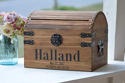 Elegant Wooden Wedding Card Box with Lock & Key - Rustic Money Gift Holder for Reception - Custom Coordinates Engraving - Perfect for Rustic, Vintage & Themed Weddings