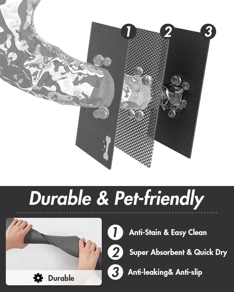 MontVoo Absorbent Pet Food Mat - Quick Dry Anti-Stain Dog & Cat Feeding Mat for Food & Water Bowls - Non-Slip Waterproof Pet Supplies for Messy Drinkers - Perfect for Kitchen, Crate & Hardwood Floors