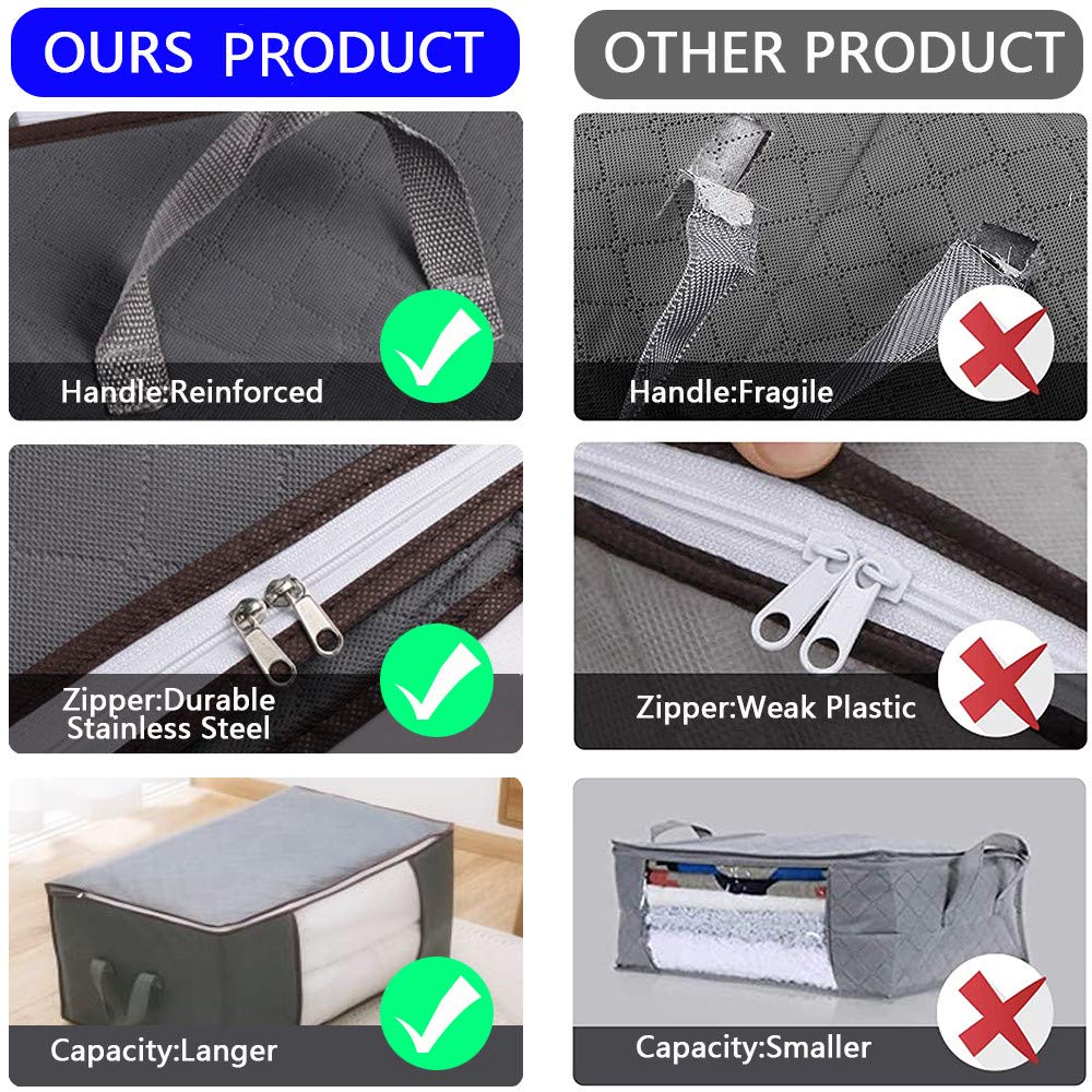 90L Large Clothes Storage Bags 3-Pack - Vacuum Seal Blanket Organizer for Comforters, Bedding, Pillows & Sweaters - Clear Window, Heavy Duty Fabric, Odor-Free with Reinforced Handles (Gray) - Perfect for Closet, Underbed & Seasonal Storage Organization