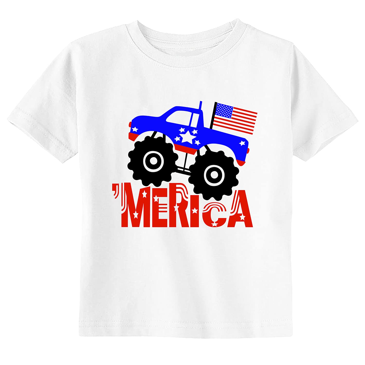 Merica Monster Truck Toddler & Youth T-Shirt - Patriotic 4th of July Kids Shirt for Boys & Girls - Perfect for Summer Festivals, Independence Day Celebrations & Playdates