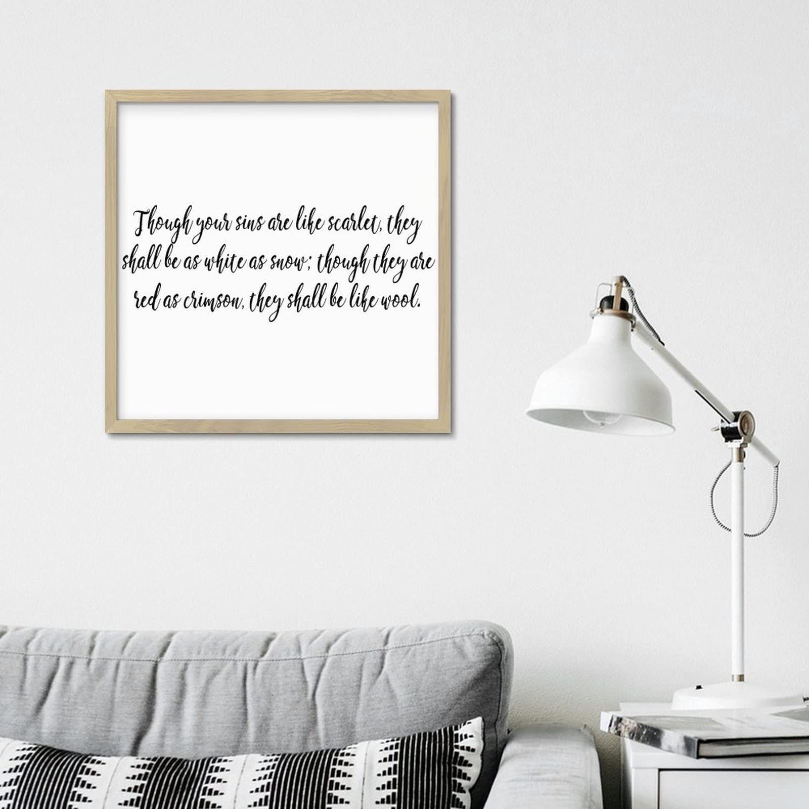 Inspirational 'Though Your Sins Are Like Scarlet' Wood Sign - Rustic Home Wall Decor with Wood Frame (12x12 Inches) - Perfect for Bedroom, Living Room, or Office Decor