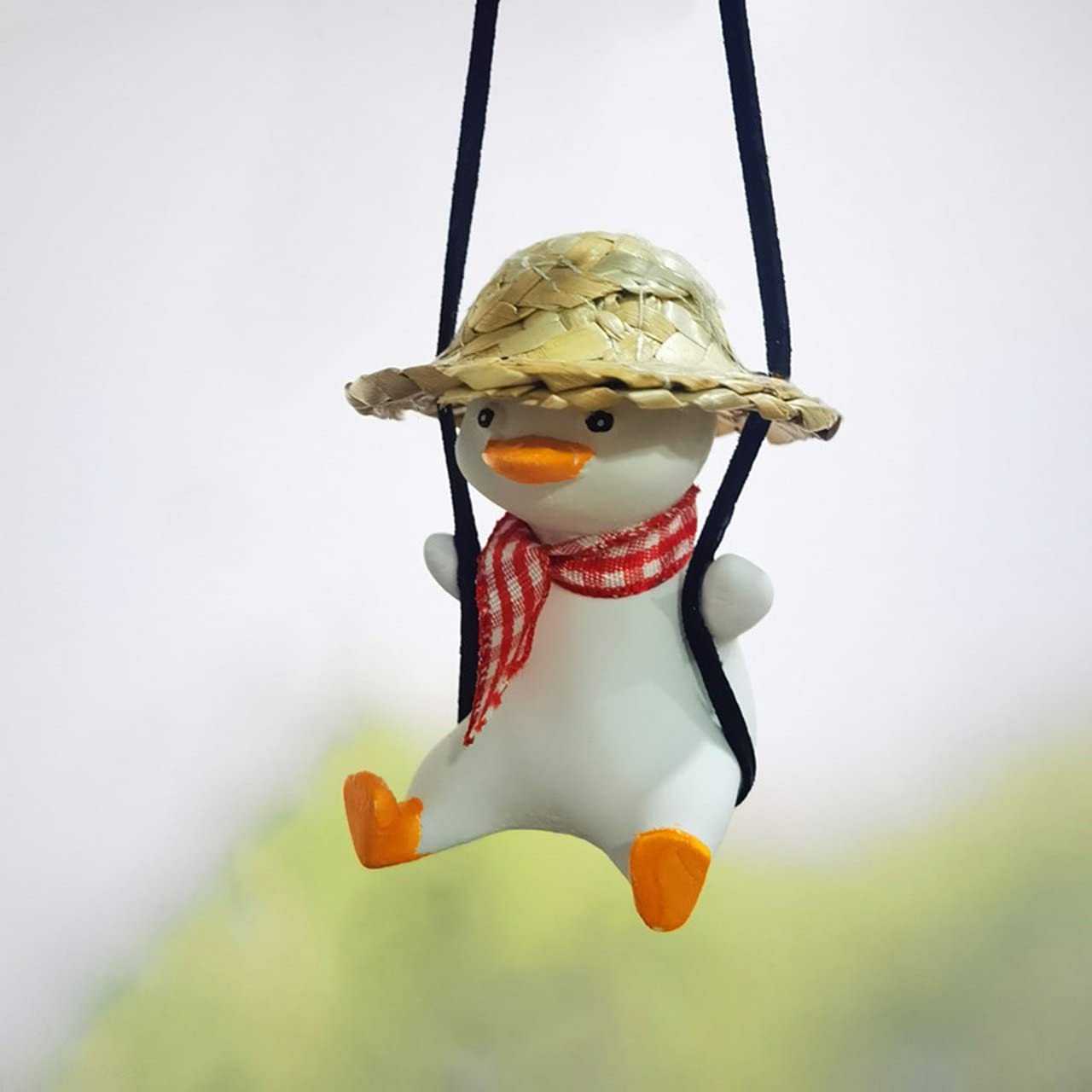 Straw Hat Swing Duck Car Pendant - Aromatherapy Perfume Hanging Ornament for Rearview Mirror | Cute Car Accessories for Women, Gifts & Vehicle Decoration | Perfect for Road Trips, Commuting & Car Interior Styling