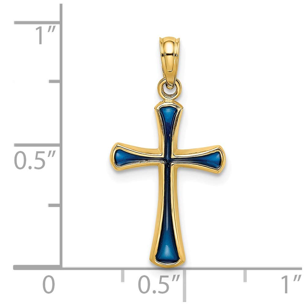 14K Yellow Gold Blue Stained Glass Tapered Cross Pendant Necklace - Elegant Religious Jewelry for Women, Perfect for Church, Weddings & Special Occasions