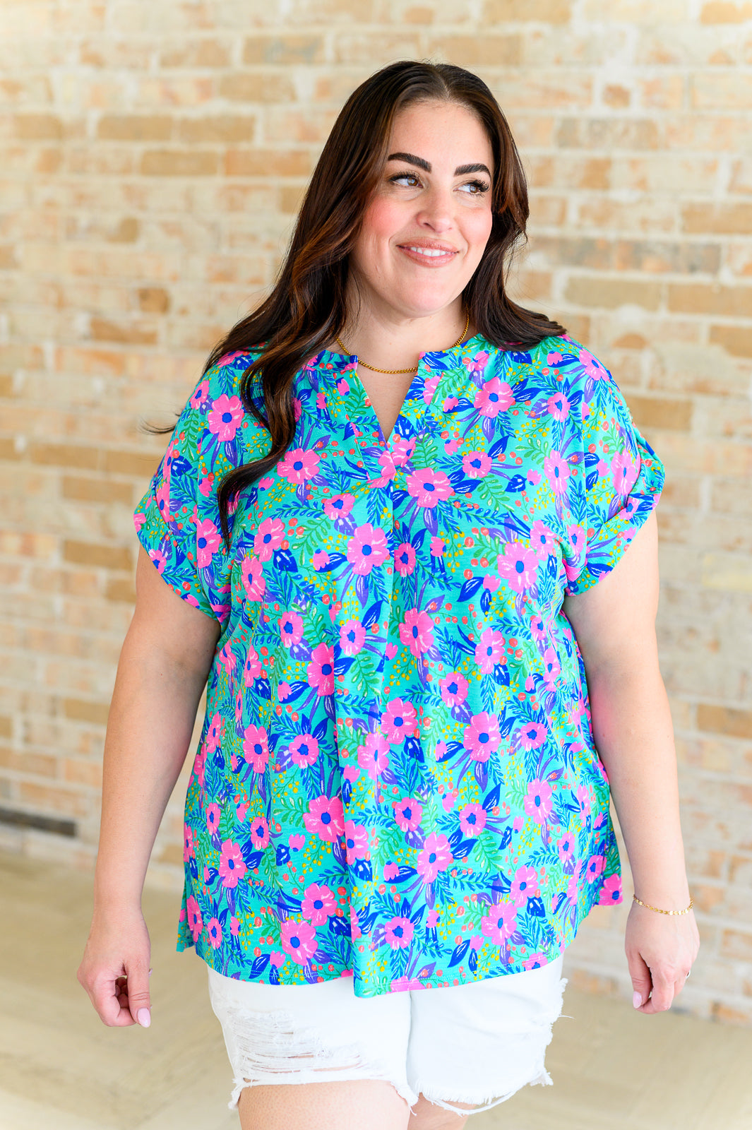Lizzy Cap Sleeve Top - Floral Print Mint & Lavender Blouse for Women | Perfect for Spring Outfits, Casual Wear & Summer Dresses