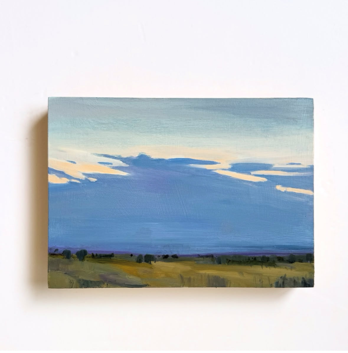 Blue Divide Oil Painting on Cradled Wood Panel - 5x7 Inch Handmade Artwork for Home Decor, Office Wall Art & Gift Ideas