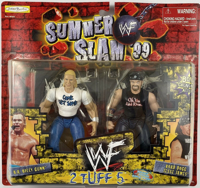 1999 WWF Jakks Pacific 2 Tuff 5 B.A. Billy Gunn & Road Dogg Jesse James Wrestling Action Figures - Collectible Vintage WWF Toys for Wrestling Fans & Nostalgic Collectors - Perfect for Display, Play, and Memorabilia Collections