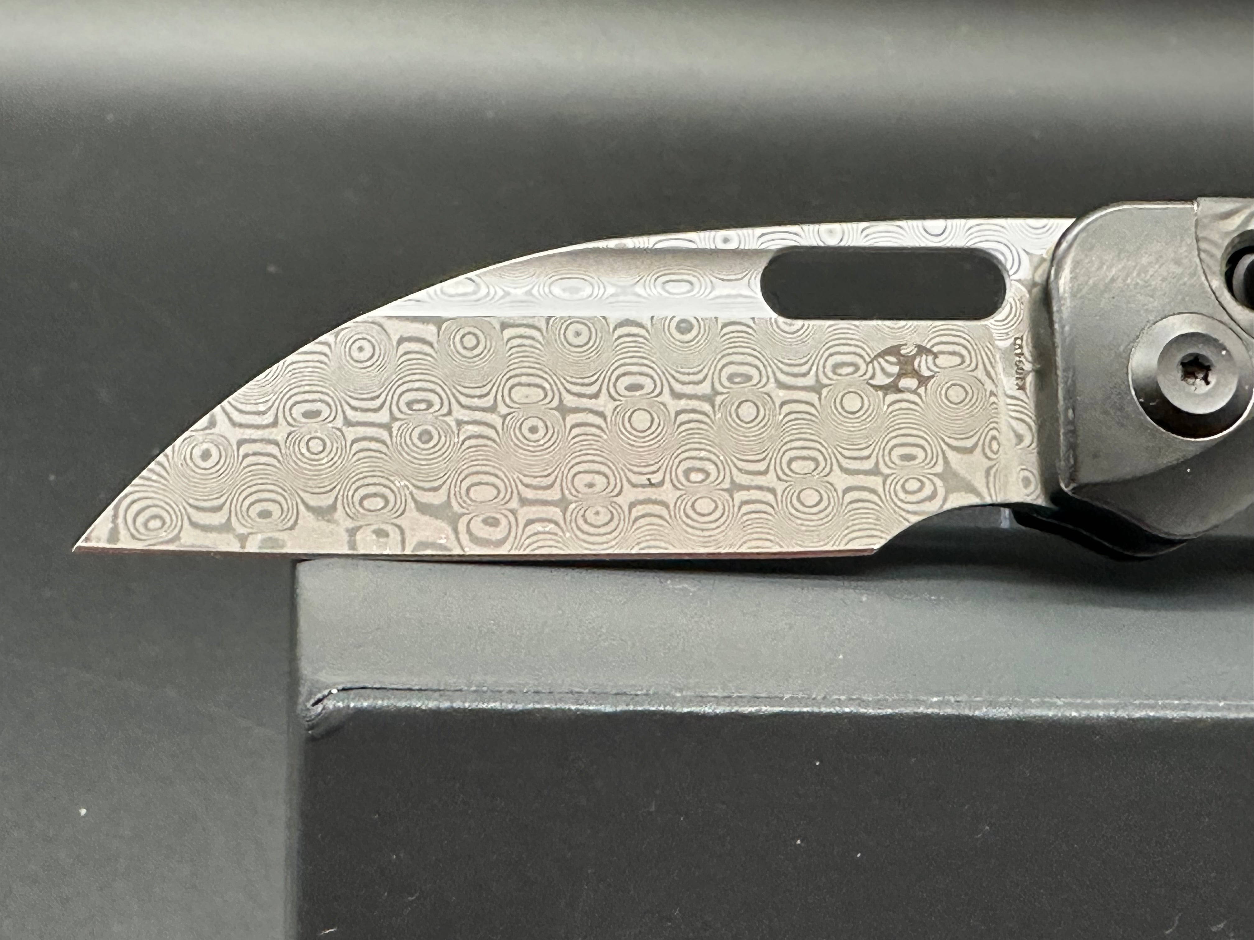 KANSEPT VIVID Blackwash Titanium & Rose Carbon Fiber Handle Damascus Plain Edge Folding Knife - EDC, Outdoor Survival, Camping & Tactical Use