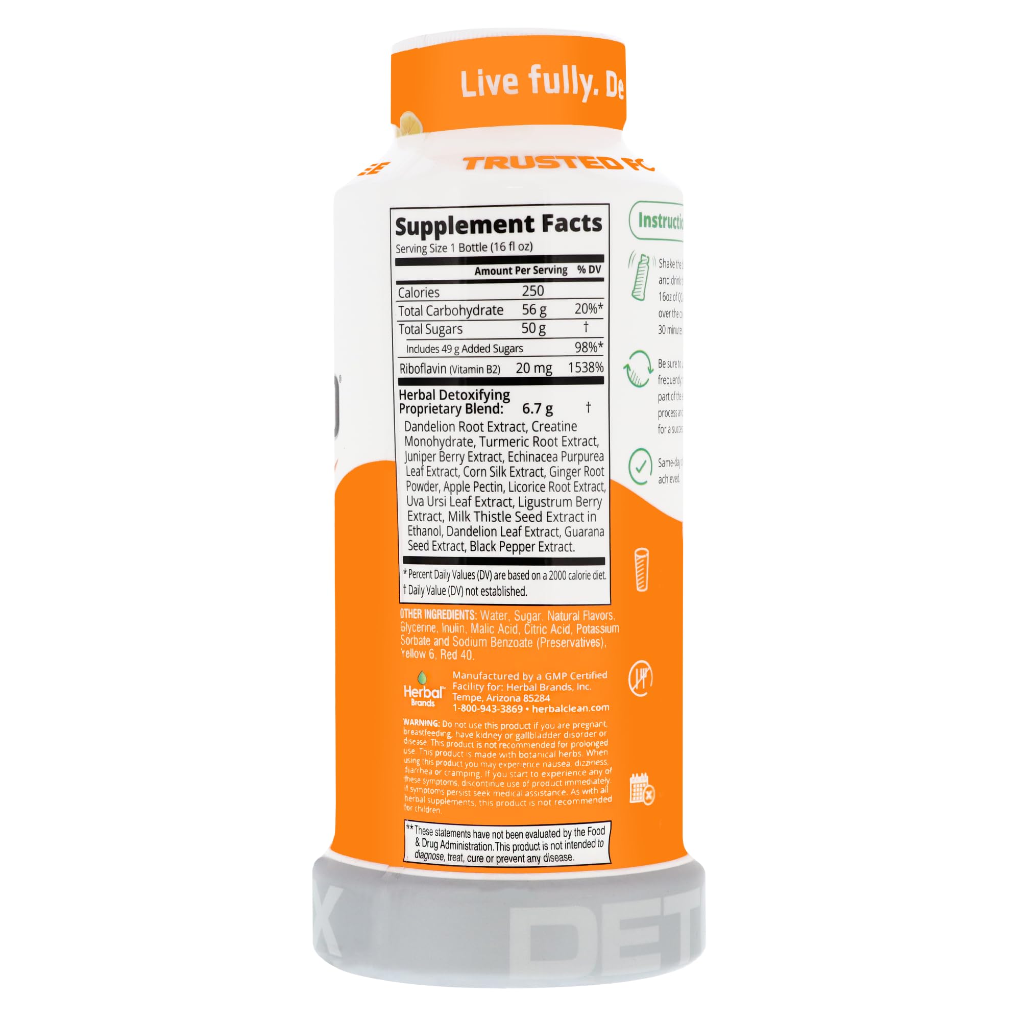 Herbal Clean QCarbo16 Same-Day Detox Drink - 1-Step Maximum Cleansing Formula, 16 fl oz, Orange Flavor for Fast Toxin Removal | Perfect for Pre-Employment Drug Tests & Body Cleansing