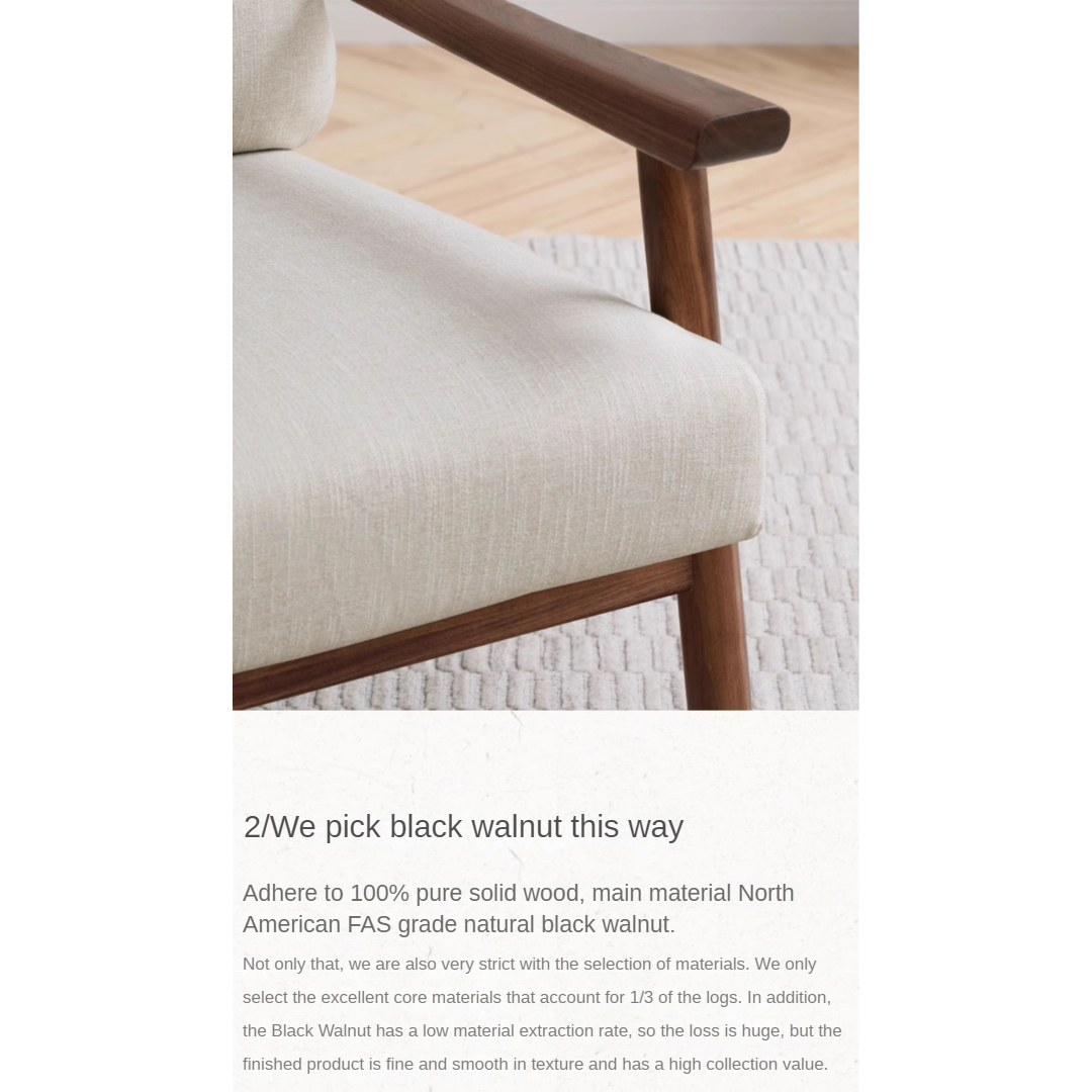 Handcrafted Black Walnut Solid Wood Single Sofa Chair - Modern Accent Chair for Living Room, Bedroom & Office - Perfect for Reading Nook, Lounge Area or Home Decor