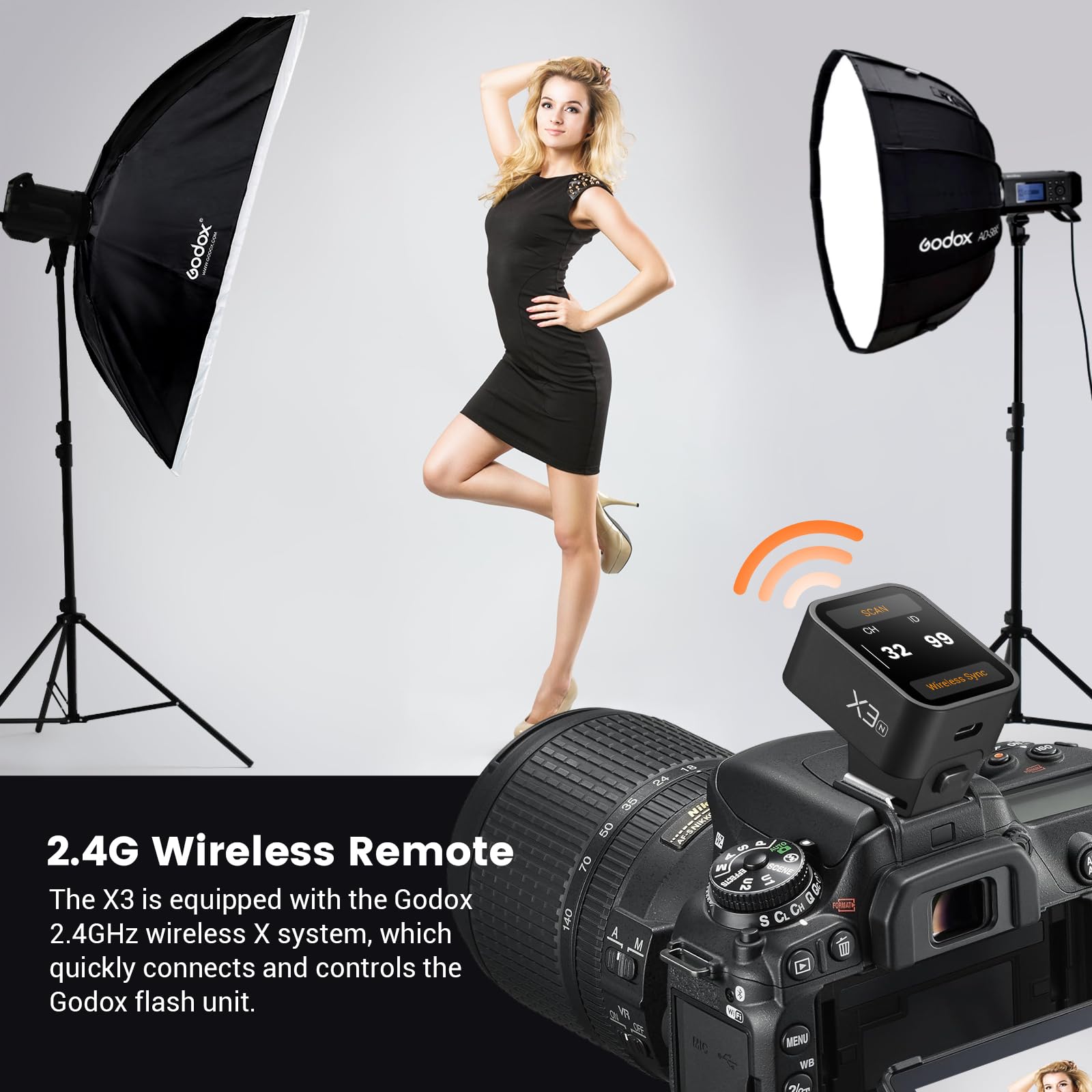 Godox X3N TTL Wireless Flash Trigger for Nikon DSLR Cameras - 2.4G Touchscreen Transmitter with TTL Auto/Manual/Multi Flash Modes, Built-in Lithium Battery & HD OLED Display - Perfect for Wedding, Portrait, and Studio Photography