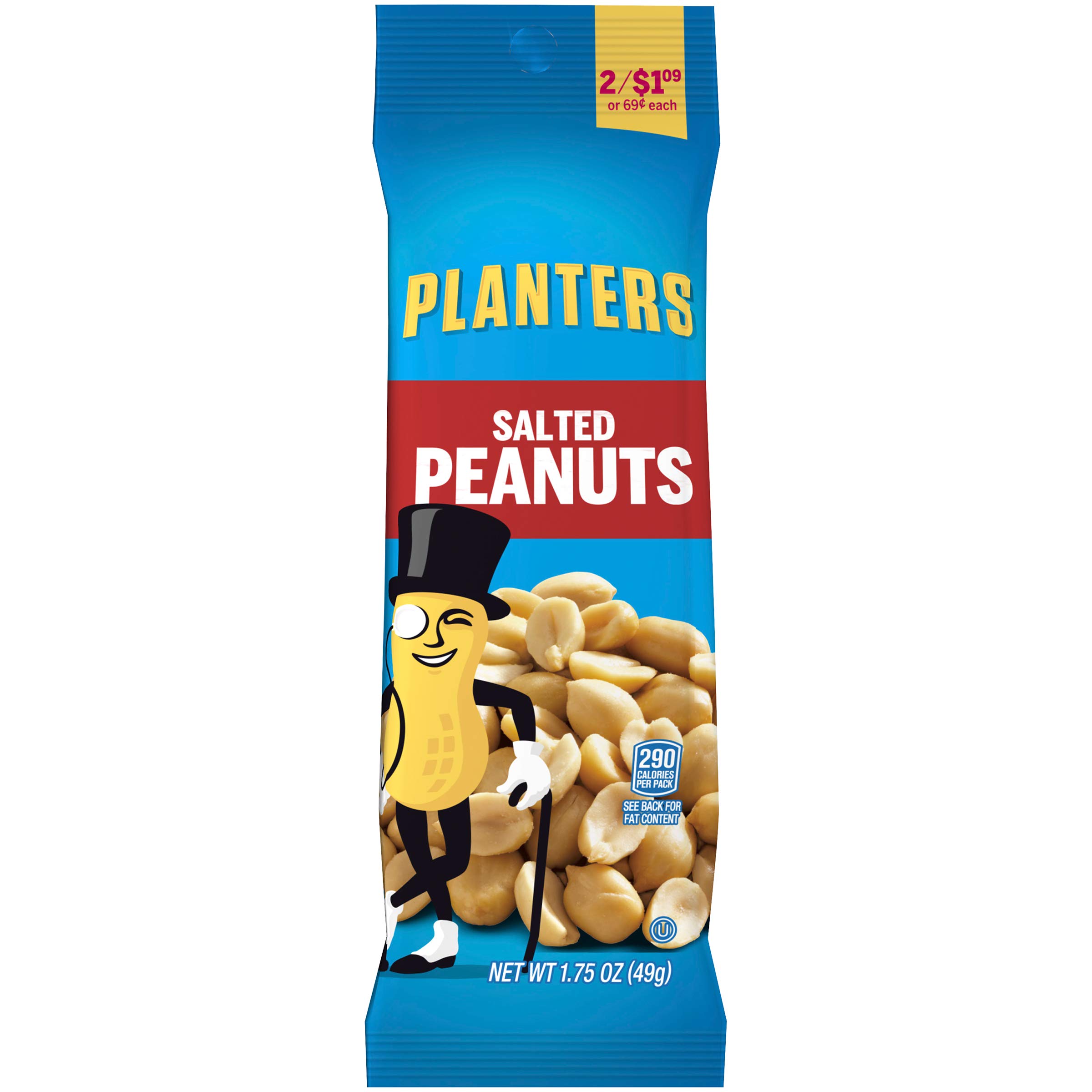 Planters Salted Peanuts in Resealable Bag - 1.75oz (Pack of 12) | High Protein Snack for Office, Travel & Outdoor Activities
