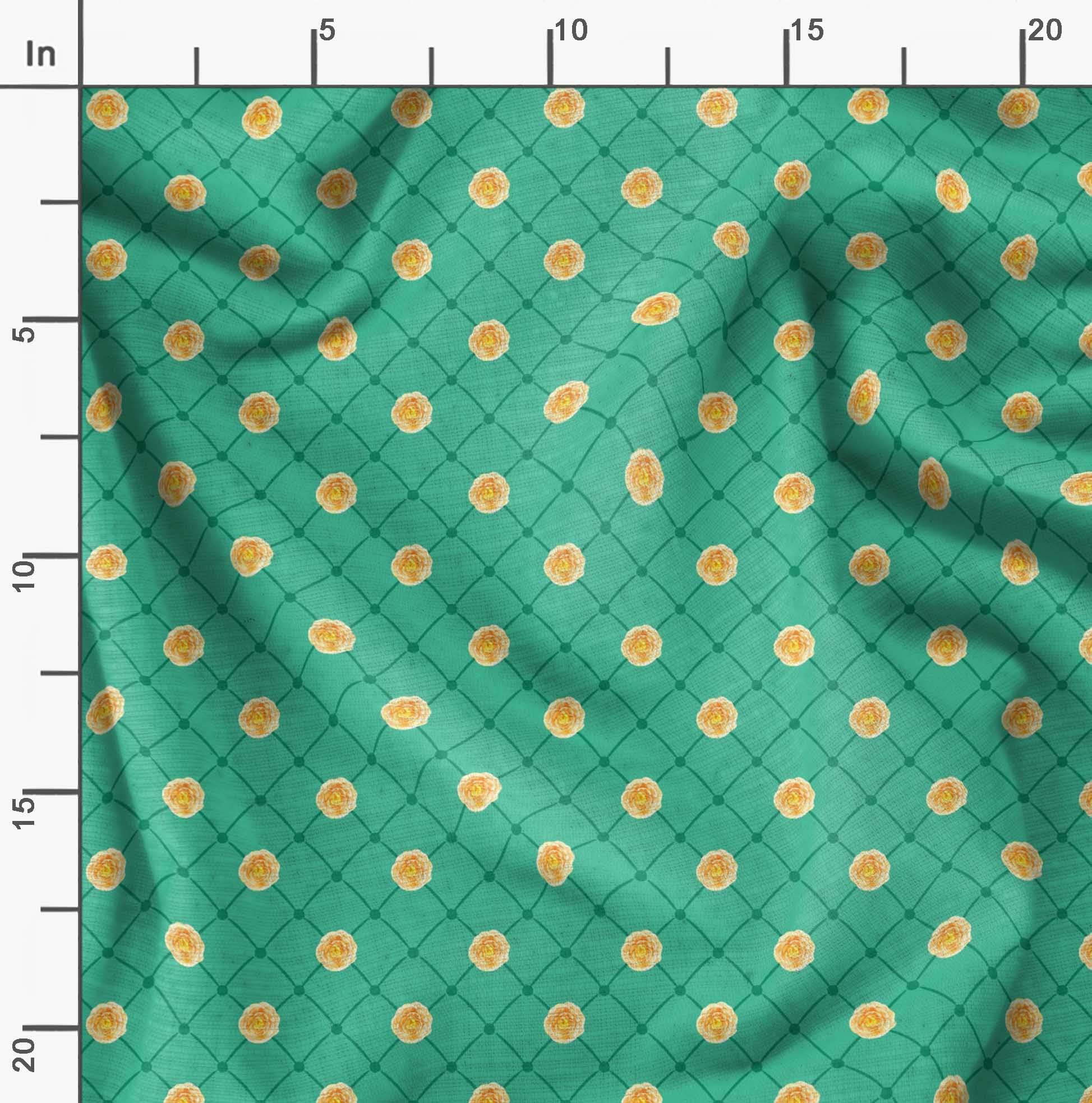 Soimoi Moss Georgette Green Fabric by The Yard - 42 Inch Wide Marigold Geometric Print Fabric with Botanical Vibrant Patterns for Dresses, Curtains & Home Decor | Printed Fabric for DIY Sewing Projects