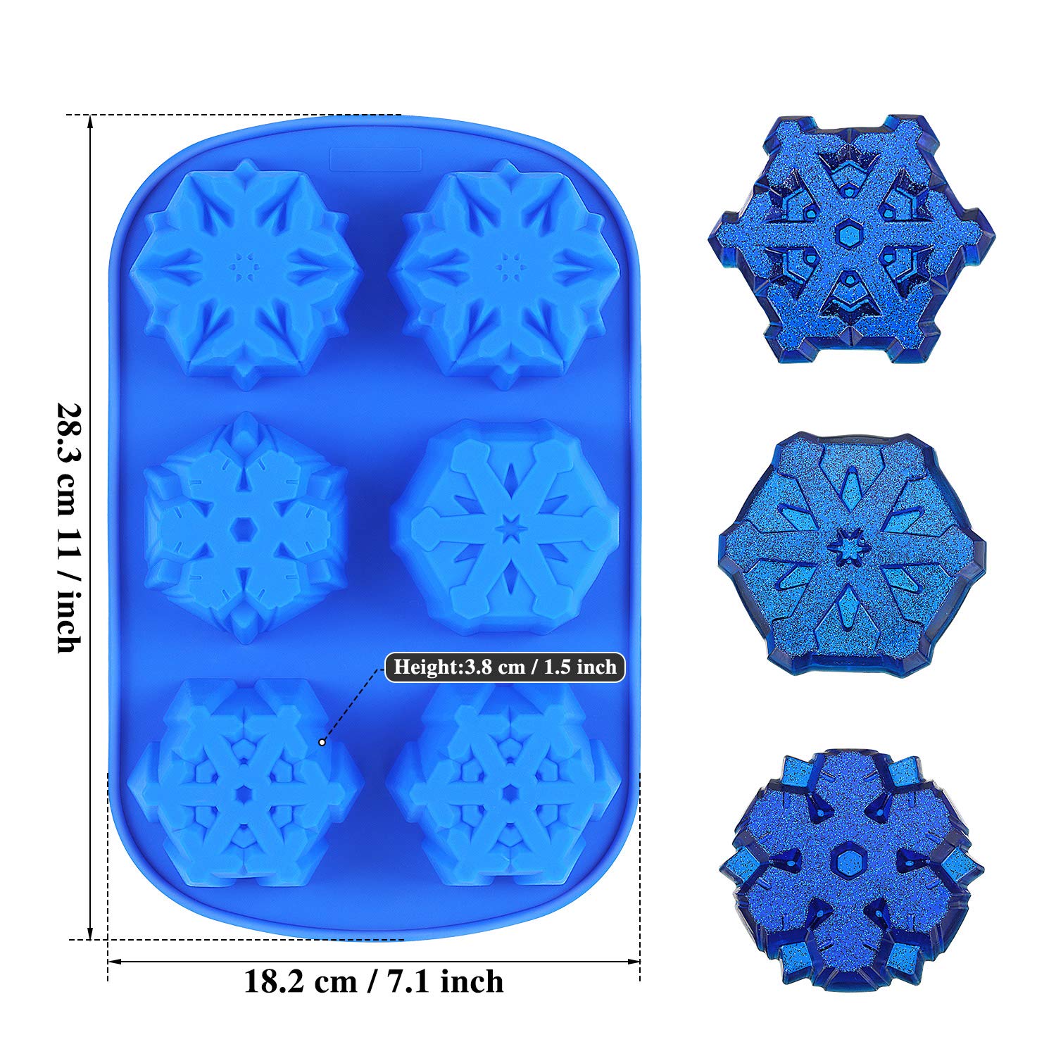 3-Piece Christmas Snowflake Silicone Mold Set - 6 Cavity Blue Snowflake Molds for Baking, Chocolate, Soap, Candles & Candy - Perfect for Holiday Desserts, Cake Decorations & DIY Crafts
