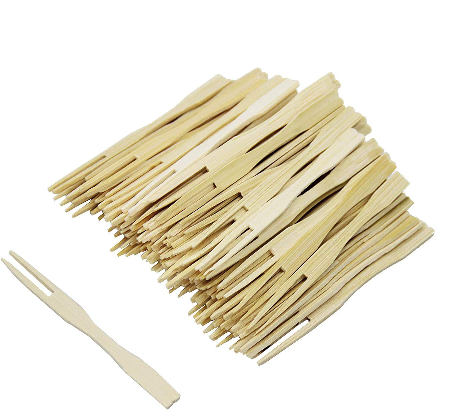 300 Pack Bamboo Forks - Eco-Friendly Disposable Cutlery Set with Two Prongs, Blunt End Skewers & Mini Cocktail Forks | Perfect for Parties, Banquets, Catering, Picnics, BBQs & Everyday Use | Sustainable Wooden Toothpicks for Fruit, Appetizers & Food Tasting