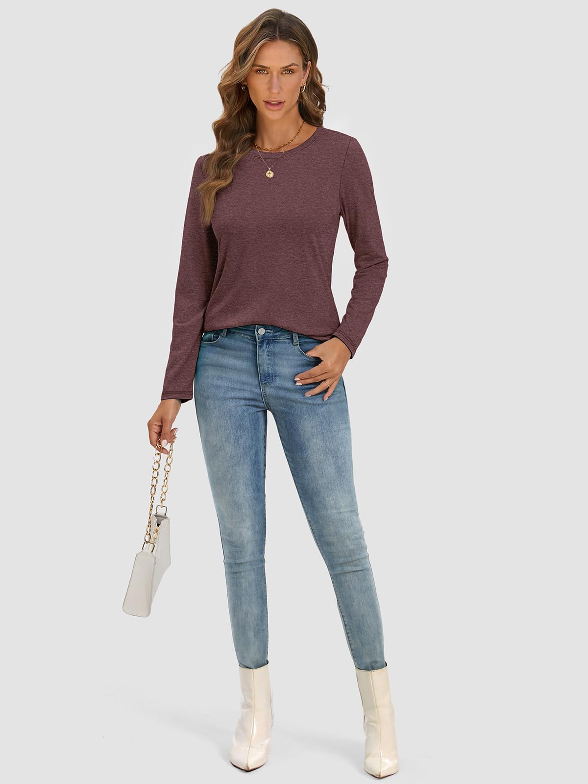 ATHMILE Women's Long Sleeve Basic T-Shirt - Trendy Fall & Spring Casual Top for Business, Beach Vacation & Workout | 2025 Fashion Staple | Perfect for Office Wear, Travel & Gym