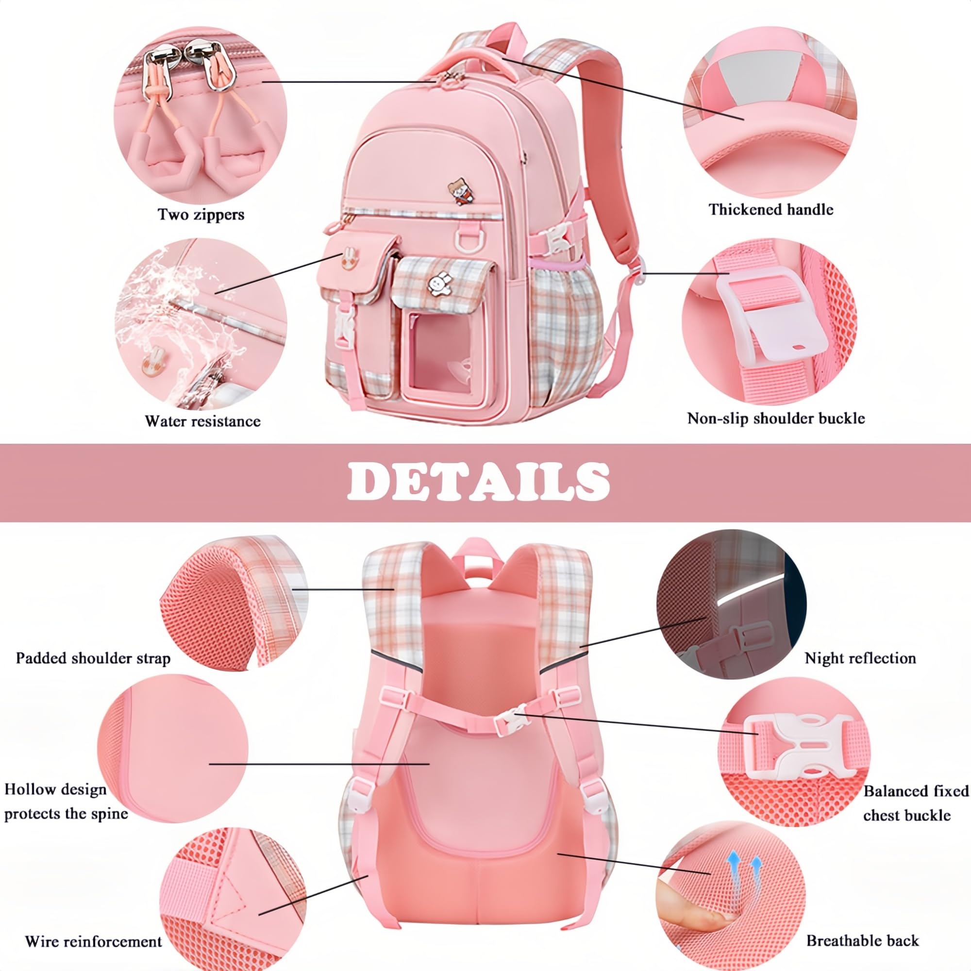 **Cute Gradient Girls School Backpack for Elementary & Teen Students - Multi-Compartment Bookbag for School, Travel & Daily Use**