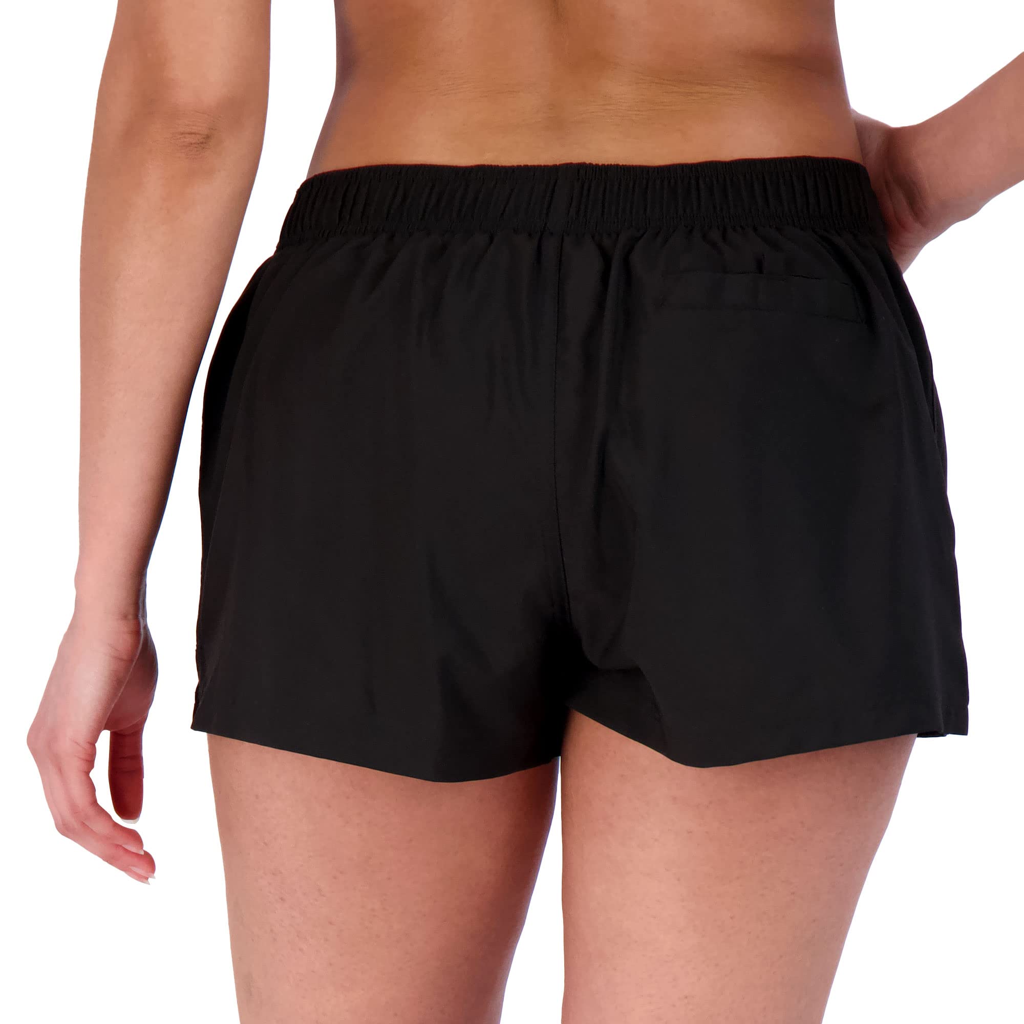 ZeroXposur Women's Swim Shorts with Liner - Black Quick-Dry Swimwear for Women - Adjustable Stretch Waistband & Back Pocket - Perfect for Beach, Pool & Water Sports