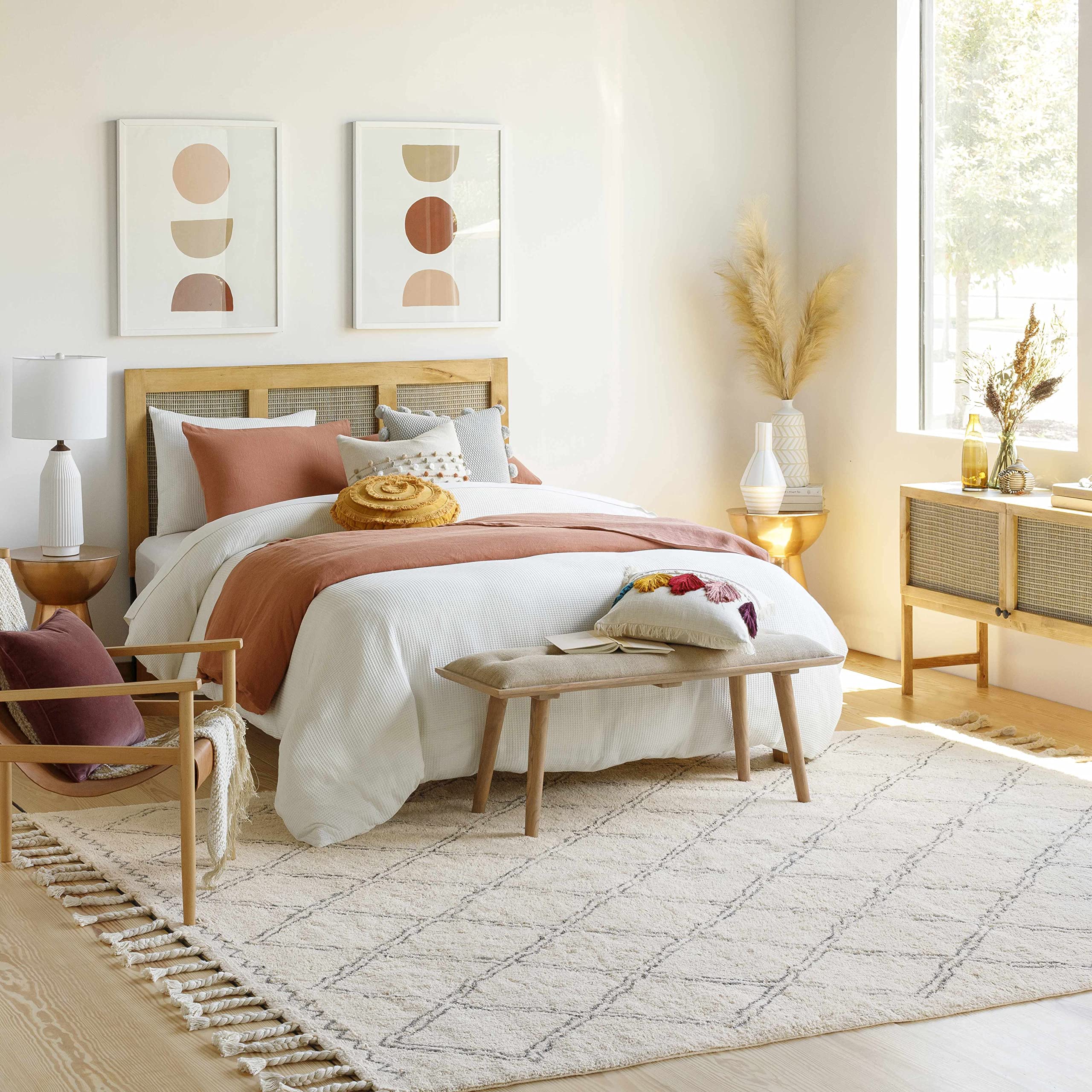 Bohemian Transitional Area Rug 8' x 10' - Gray & Cream Handwoven Rug for Living Room, Bedroom - Hauteloom Harvester Collection | Perfect for Boho Chic Decor, Cozy Home Makeover