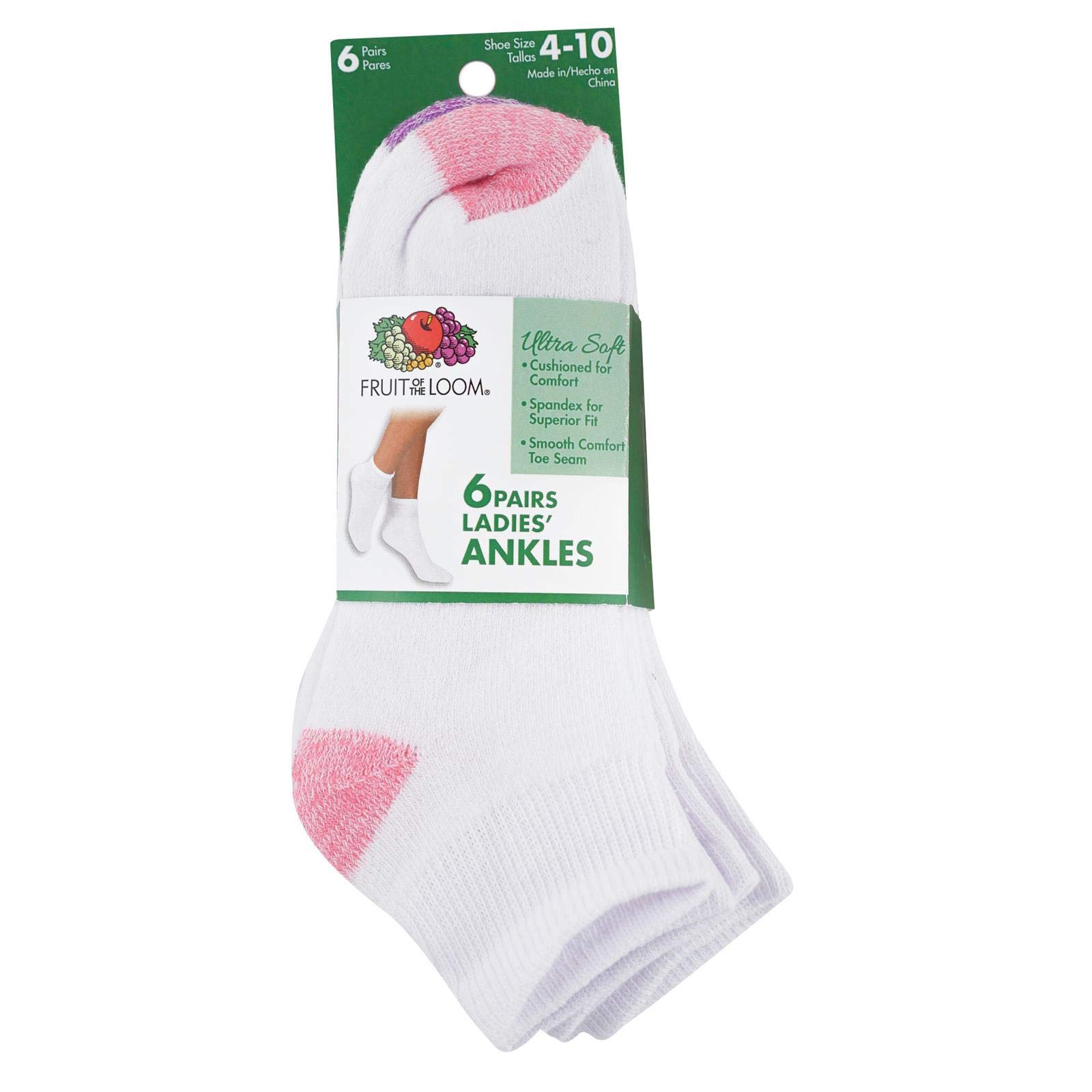 Fruit of the Loom Women's 6-Pack Ultra Soft Cushioned Ankle Socks - Comfortable Everyday Wear for Work, Gym & Casual Outfits