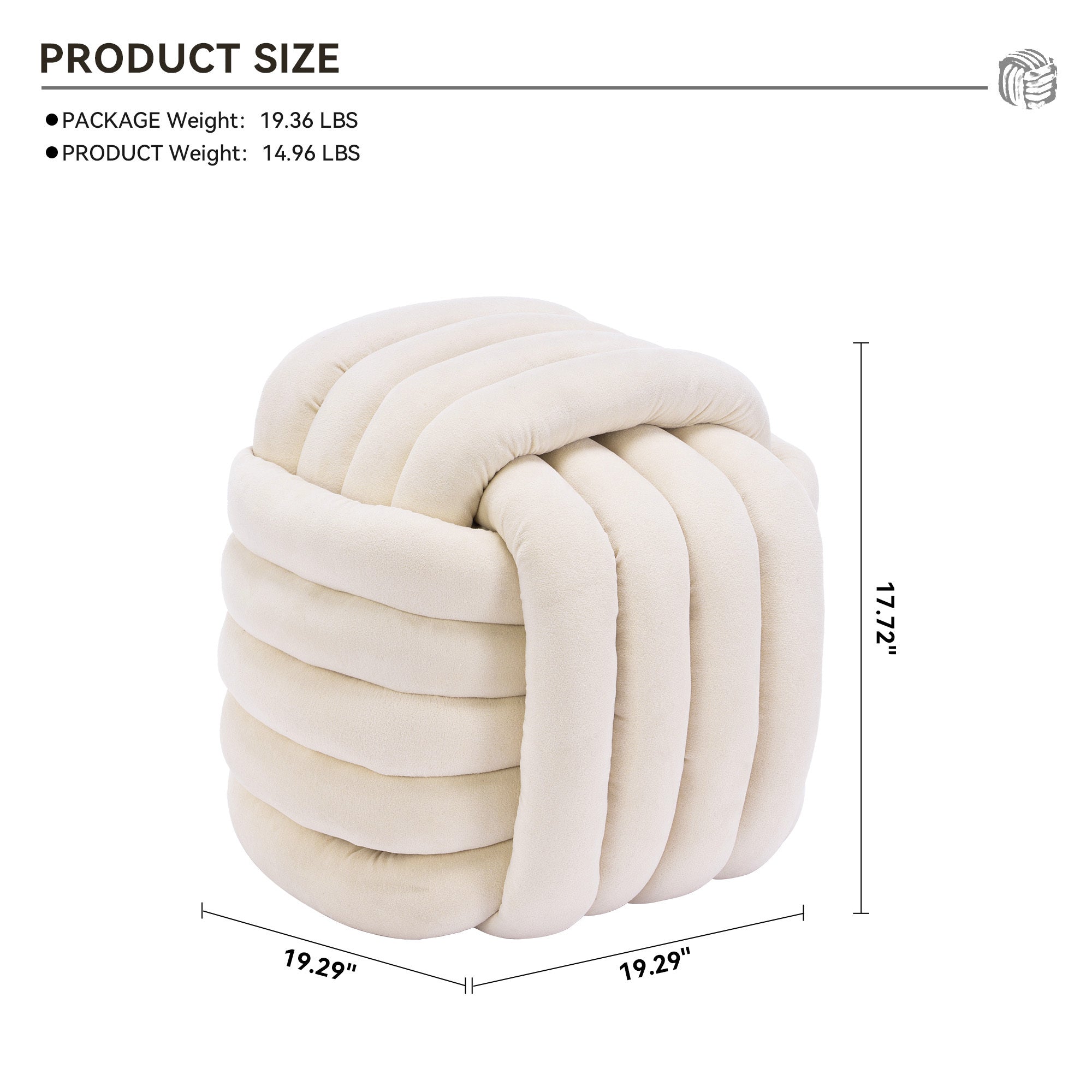 Modern Chenille Fabric Knot Design Ottoman Stool - Comfortable Footrest & Makeup Seat for Living Room, Bedroom - Beige Home Decor Accent | Perfect for Lounging, Vanity & Nursery Use