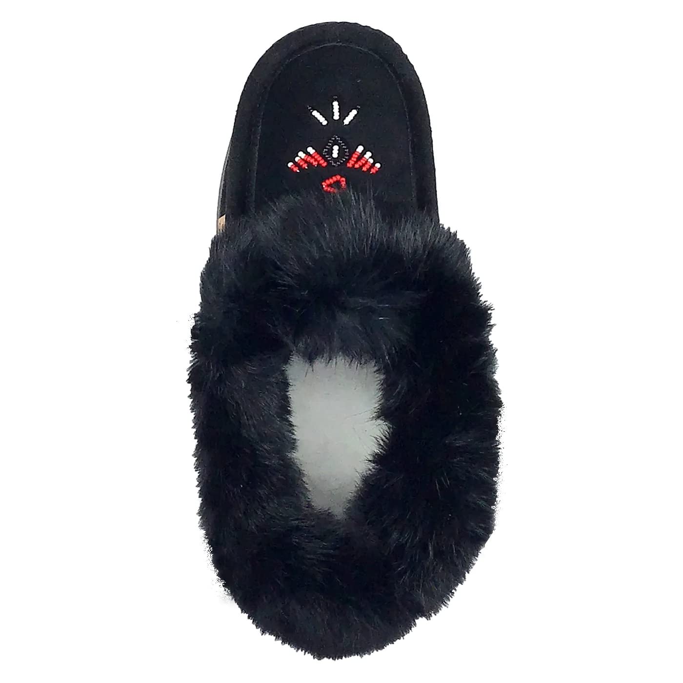 Laurentian Chief Men's Suede Slippers with Rabbit Fur Collar - Soft Sole Moccasins for Indoor Comfort & Cozy Home Wear