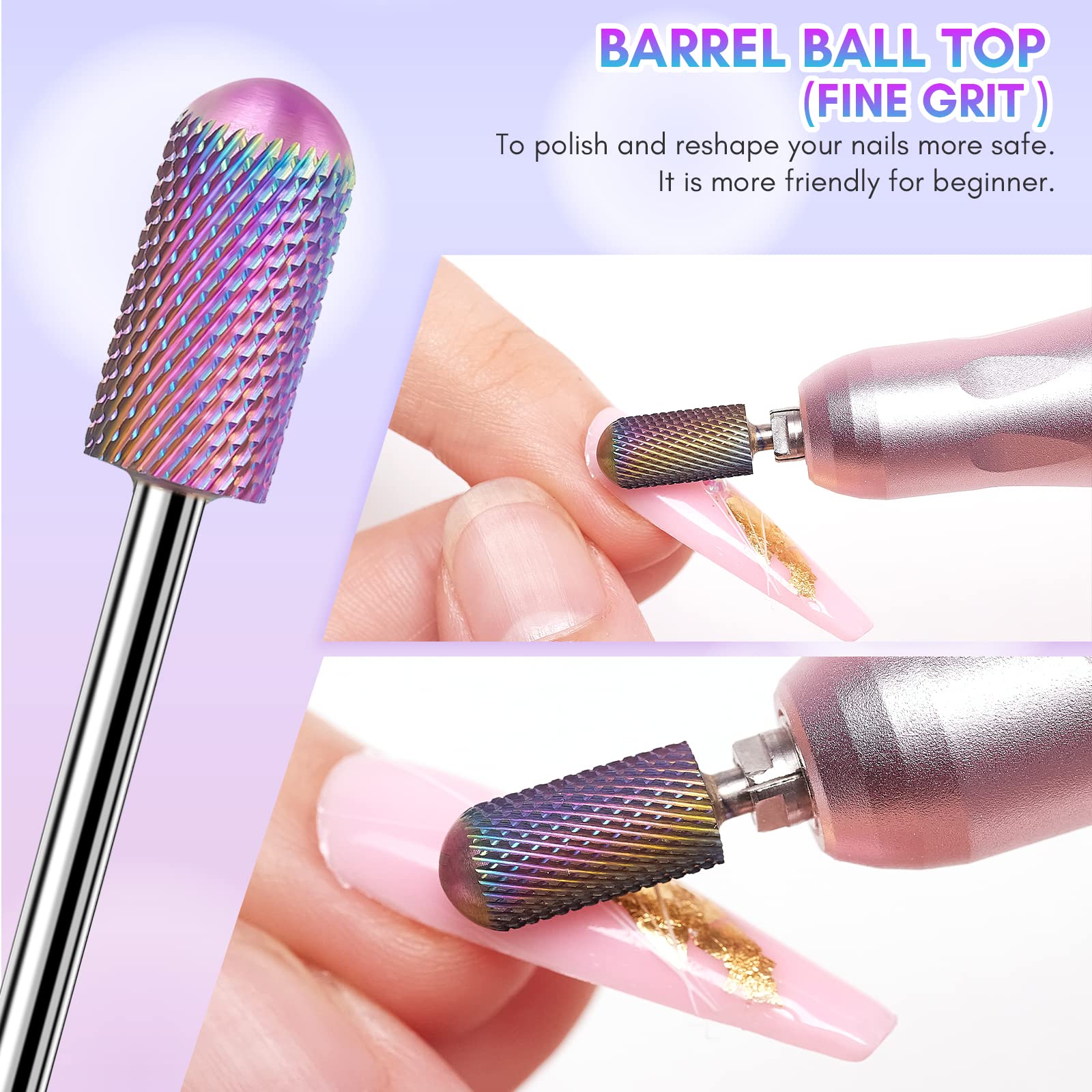 Makartt 7Pcs Professional Nail Drill Bits Set - Tungsten Carbide, Diamond & Ceramic Bits for Acrylic Nails, Includes 3/32 Drill Bits & 300Pcs Sanding Bands (#80#150#240 Grits) - Perfect for Salon, Home Manicure & Nail Art