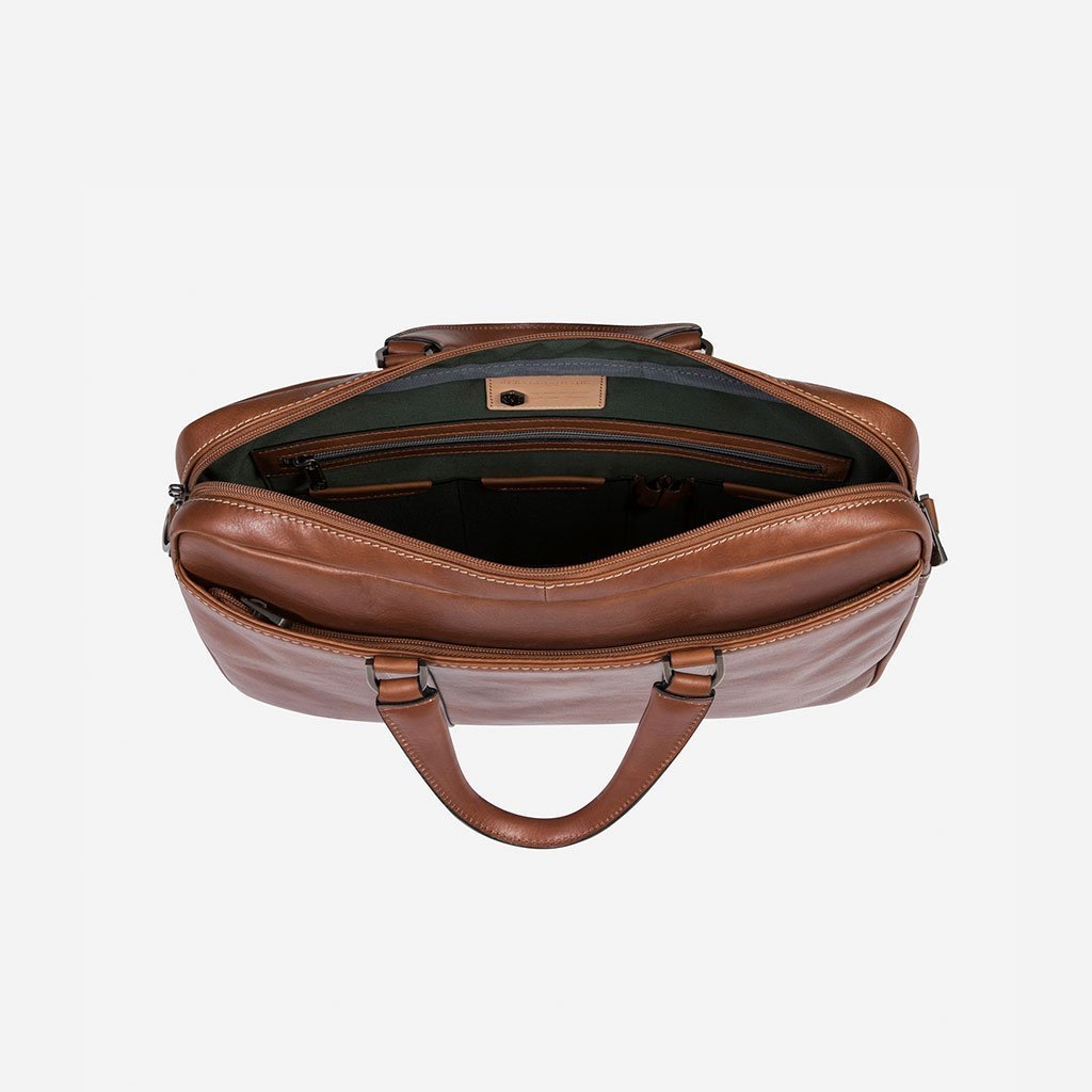 Jekyll & Hide Montana Slim Laptop Briefcase for Men | Professional 15.6 Inch Business Messenger Bag | Durable Leather Computer Briefcase for Work, Office & Travel | Colt