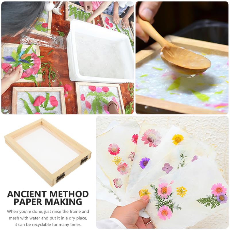 CORHAD Classic Wooden Frame Paper Making Kit - 2pcs DIY Handmade Paper Screen Printing Frames with Mould & Deckle - Perfect for Handcrafted Paper, Dried Flower Art, Scrapbooking & Home Decor - Natural Wood & Silk Screen