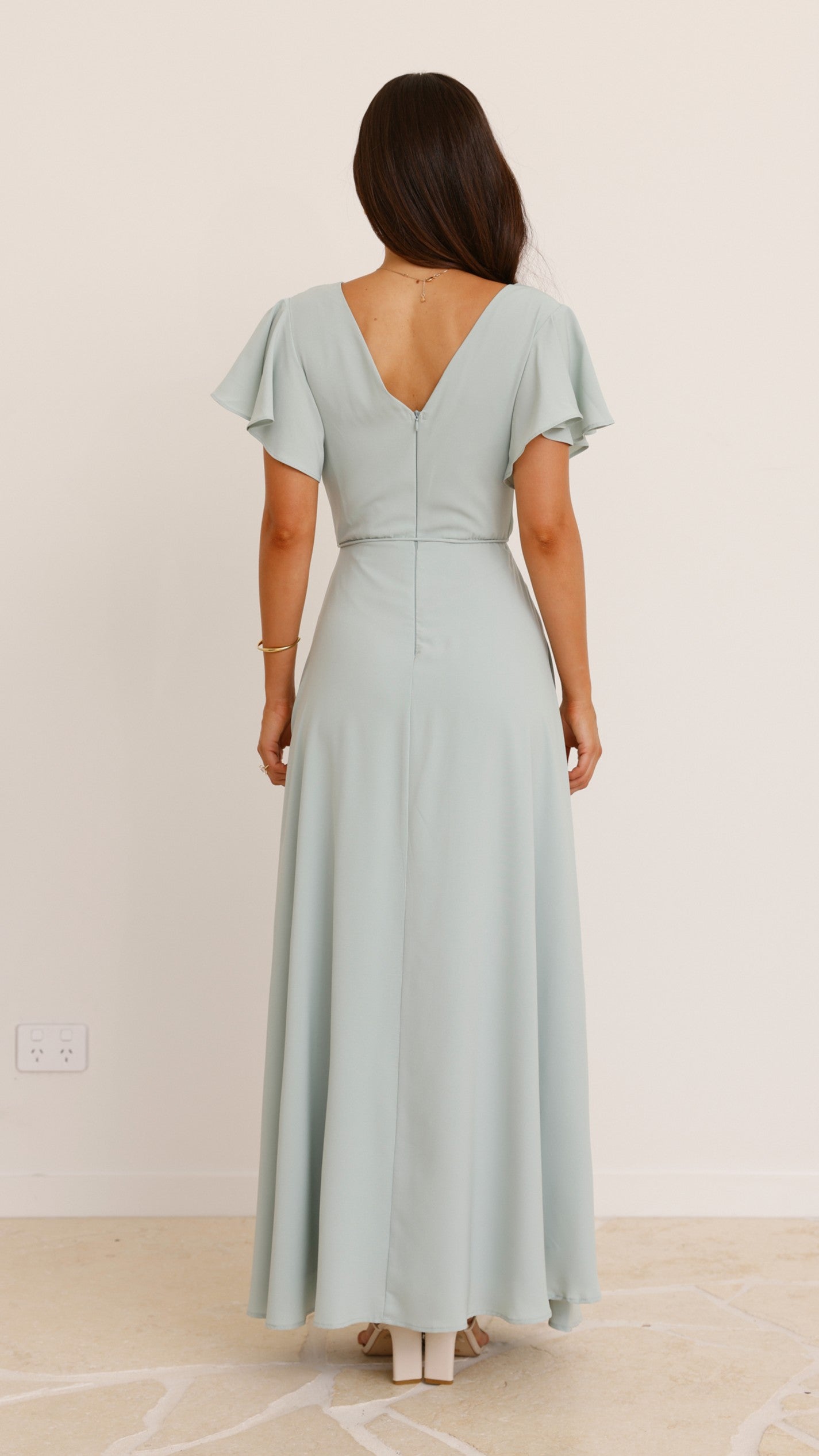 Charlize Women's Maxi Dress - Flowy Long Boho Dress with V-Neck & Side Slits in Sage Green - Perfect for Beach, Vacation & Summer Outfits