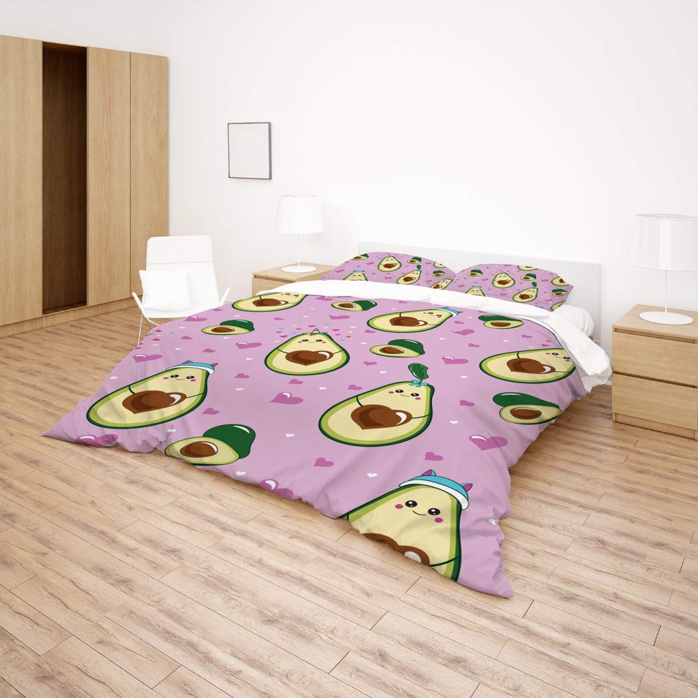 Cute Avocado Print 3-Piece Full Bedding Set - Duvet Cover & 2 Pillow Shams | Soft Quilt Cover for Cozy Bedroom Decor | Perfect for Teens, Dorms & Guest Rooms