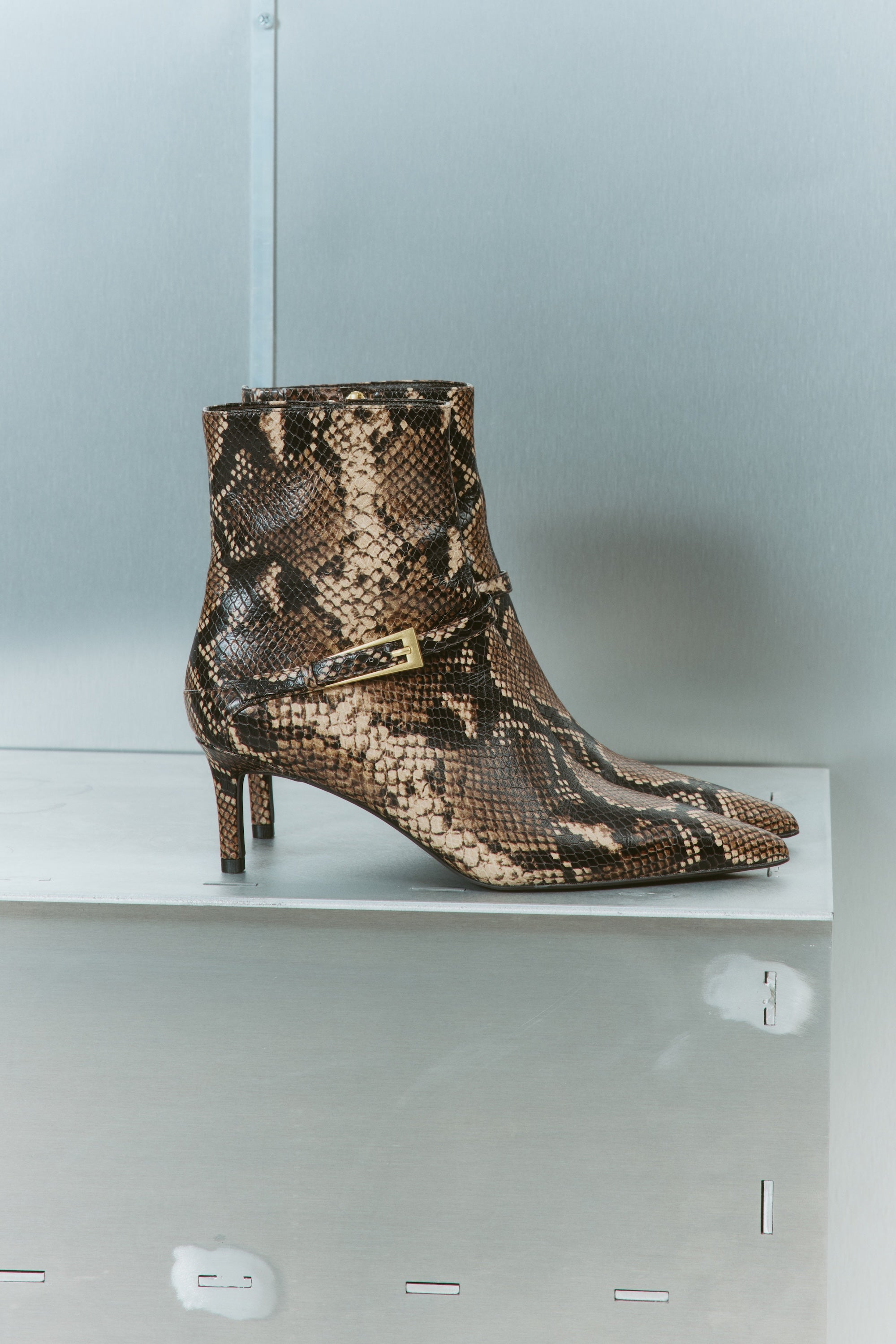 Drew Women's Stiletto Ankle Boots - Brown Snake Leather Pointed Toe Heel Booties for Party, Night Out & Office Wear