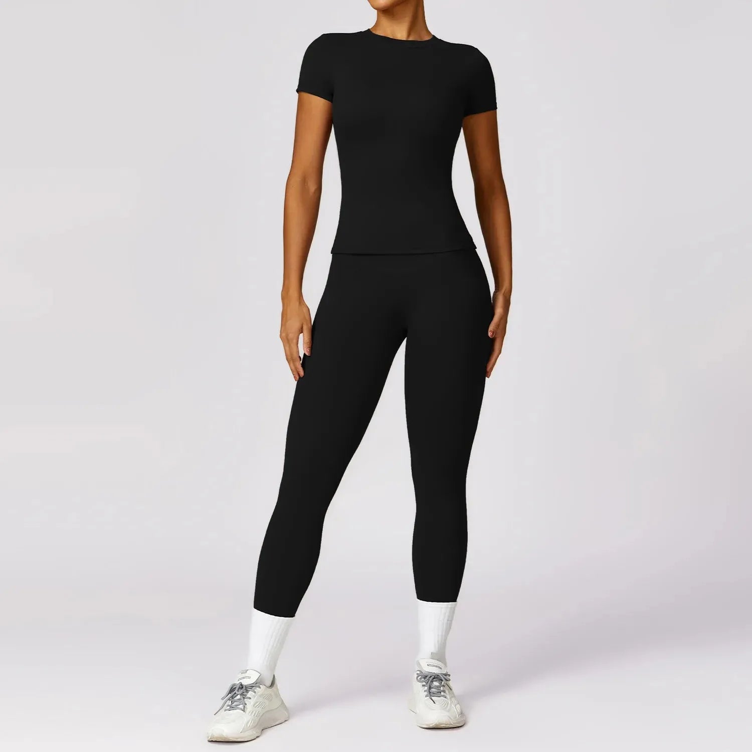 Women's 2-Piece Yoga Set - Short Sleeve Sports Bra & High Waist Gym Leggings - Workout Outfit for Fitness, Yoga & Activewear | Perfect for Gym, Running & Home Exercise