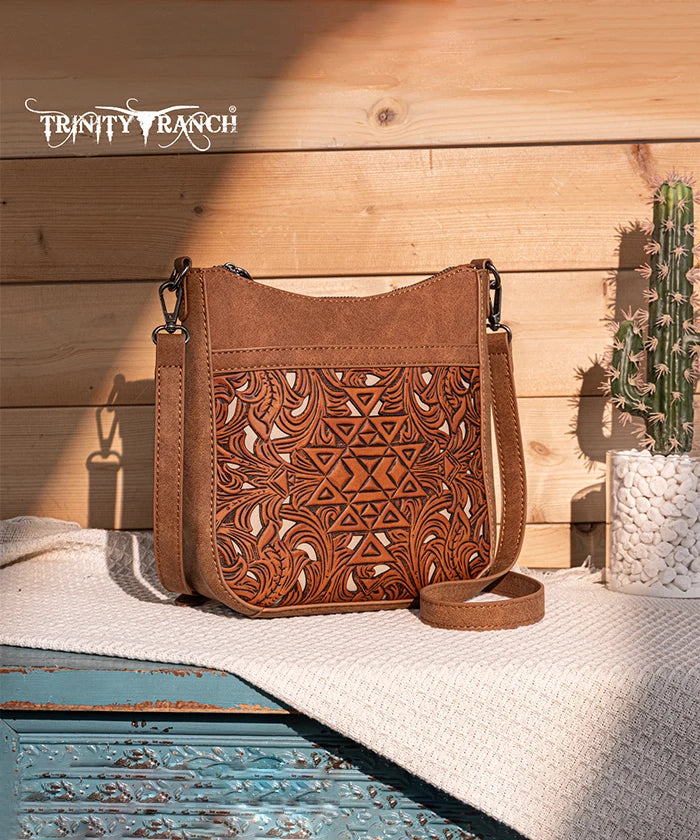 Trinity Ranch Tooled Leather Crossbody Bag Set for Women - Western Style Handbag Purse with Adjustable Strap - Perfect for Travel, Shopping & Everyday Use