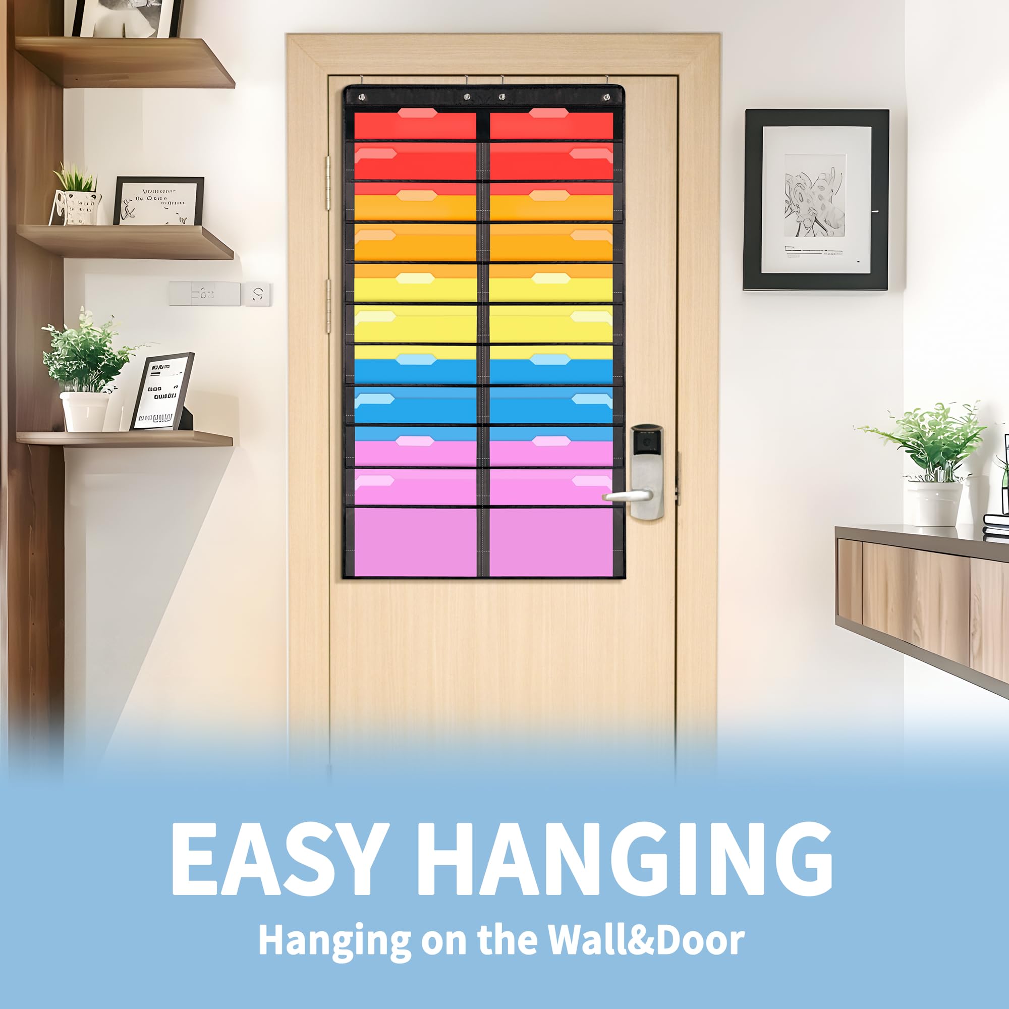 Annecy 20 Clear Pockets Hanging Wall File Organizer - Space Saving Storage Pocket Chart for Office & Classroom - Holds File Folders, Papers & Documents - Includes Wall Hangers & Over Door Hooks - Perfect for Teacher Organization & Home Office Storage