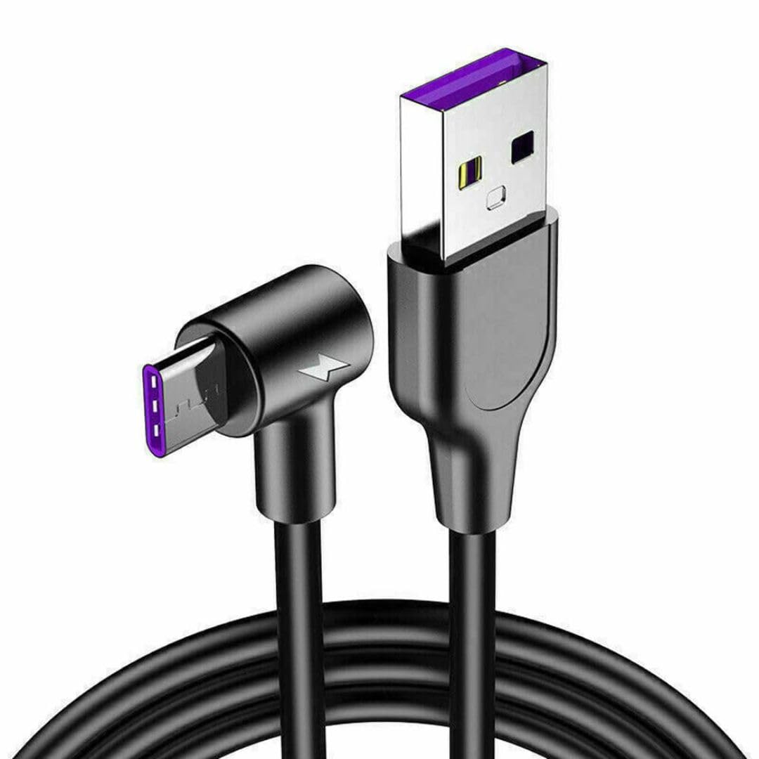 Samsung USB C Fast Charging Cable 3m 5A - 90 Degree Right Angle Connector, Compatible with Samsung Galaxy S23/S22/S21, Note 20, iPad Pro, MacBook & All USB-C Devices - Perfect for Gaming, Travel & Car Charging (Black)