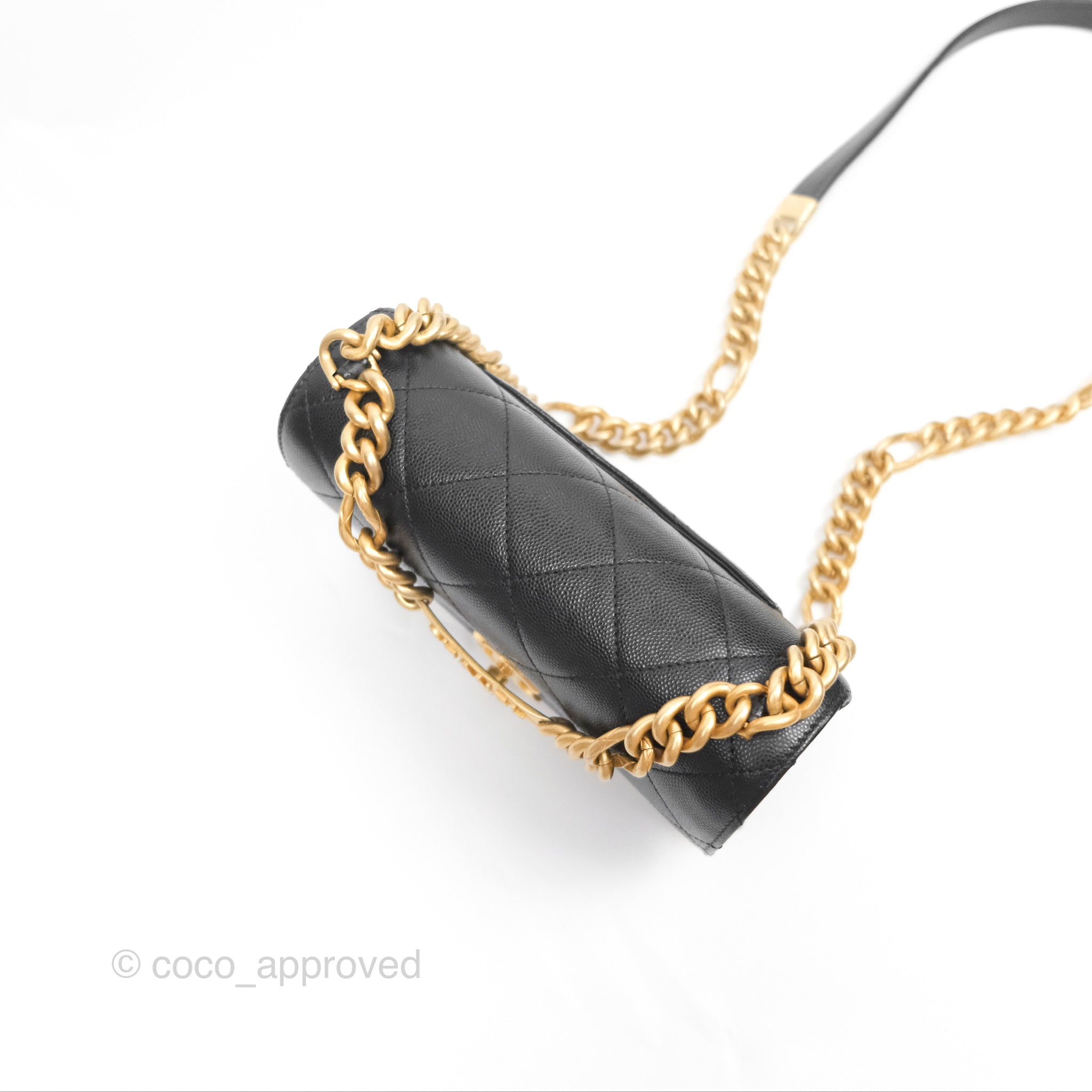 Chanel Quilted Caviar Leather Bracelet On Chain Flap Bag - Black with Aged Gold Hardware - Perfect for Evening Events, Parties & Luxury Fashion Accessories