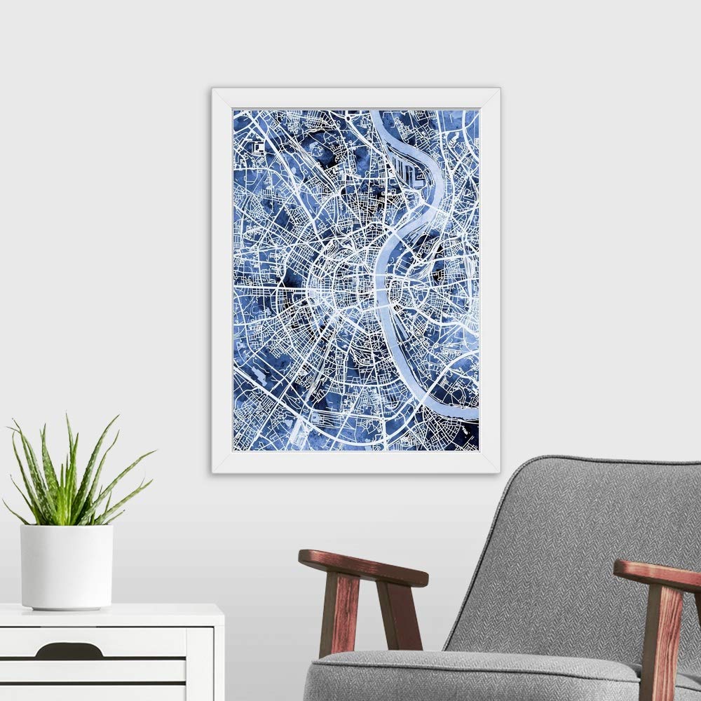 CANVAS ON DEMAND Cologne Germany City Map White Framed Art Print - Wall Decor for Living Room, Office & Home