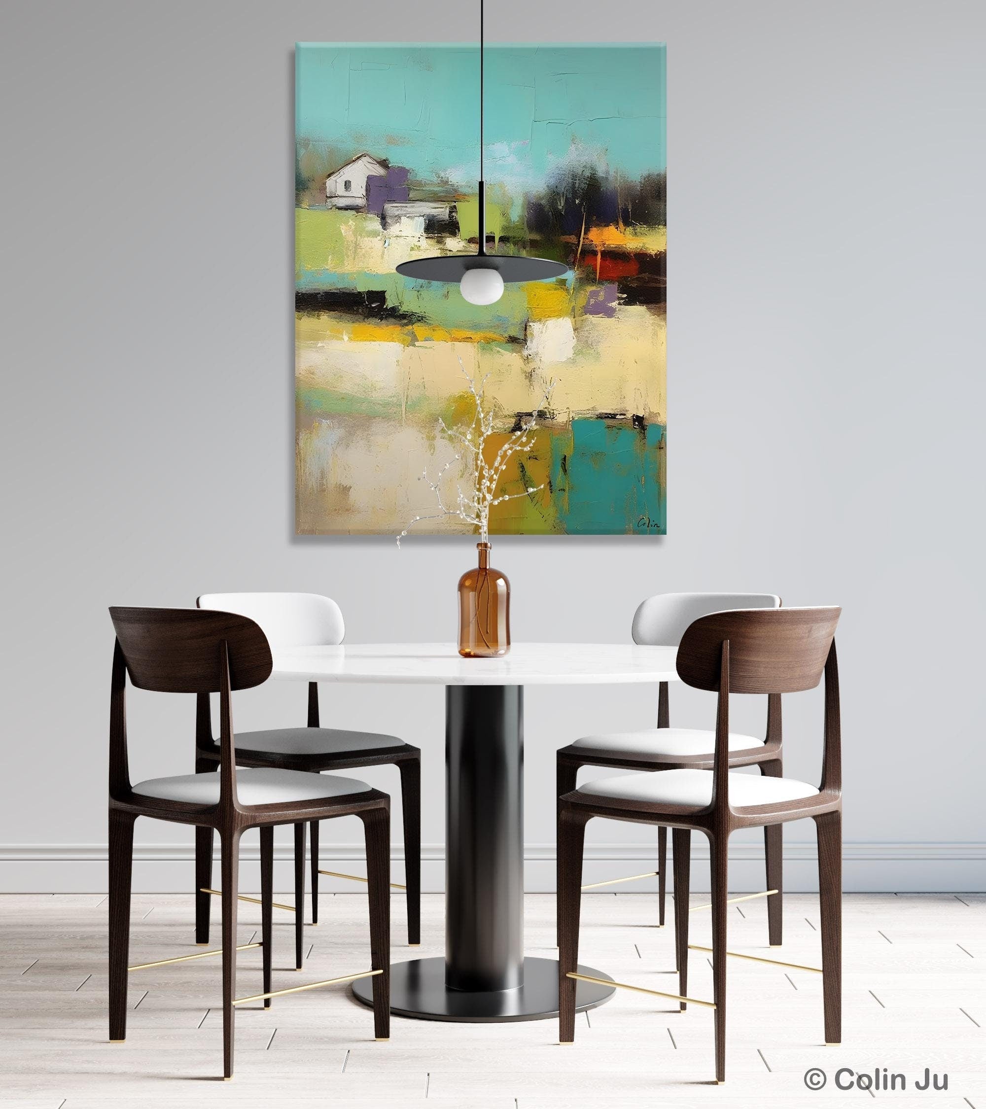 Extra Large Modern Landscape Canvas Wall Art - Handmade Acrylic Abstract Painting for Dining Room Decor | Perfect for Home, Office & Restaurant Interior Design